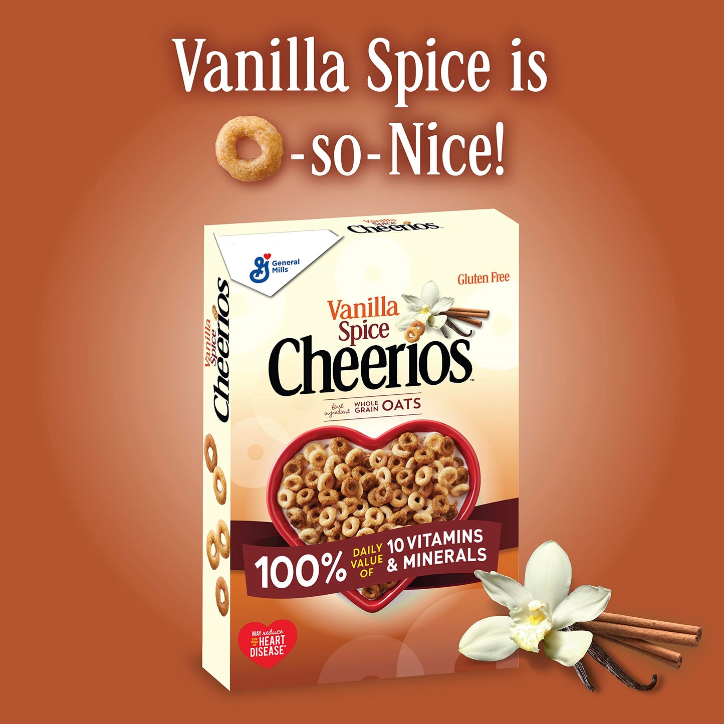 Vanilla Spice Cheerios Heart Healthy Cereal, Gluten Free Cereal With Whole Grain Oats, Family Size, 18 oz