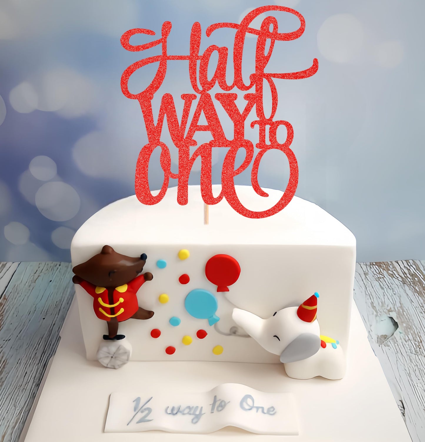 AHAORAY Half Way To One Cake Topper - Red Glitter 6 Months Birthday Decorations Supplies - Half Birthday Decorations Baby Girl, for Baby Shower/Gender