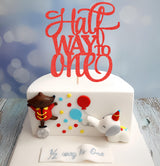 AHAORAY Half Way To One Cake Topper - Red Glitter 6 Months Birthday Decorations Supplies - Half Birthday Decorations Baby Girl, for Baby Shower/Gender