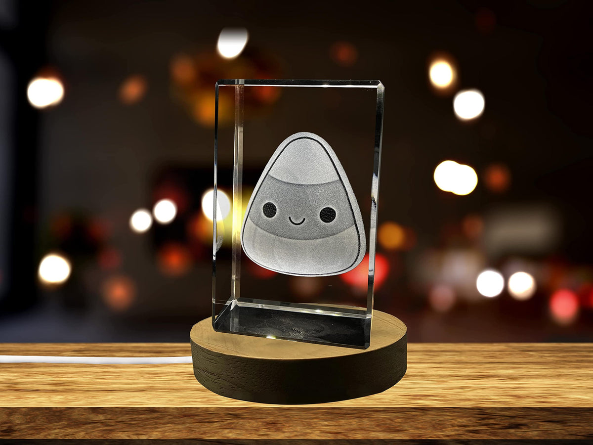 Candy Corn 3D Engraved Crystal Halloween Decor (Medium)