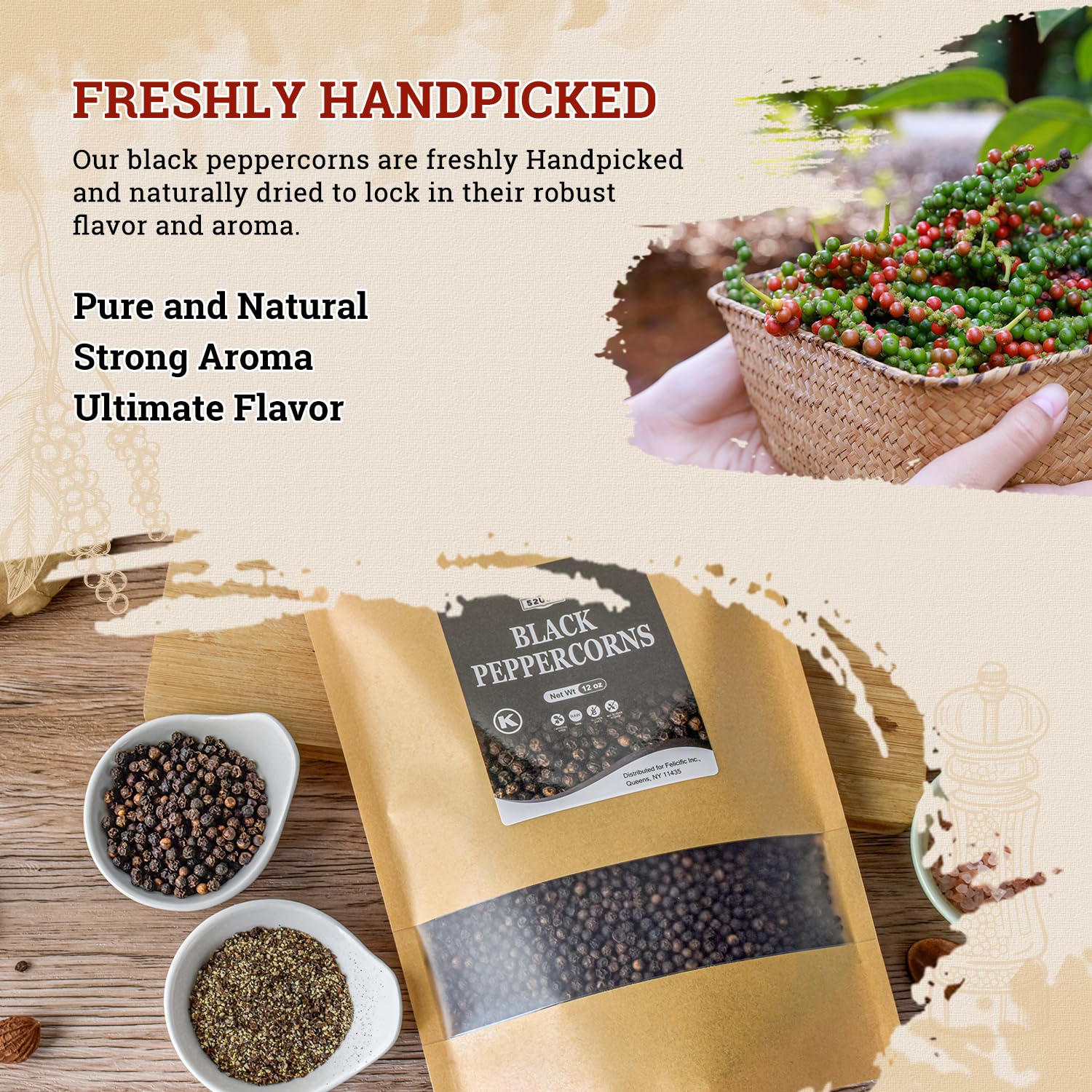 52USA Whole Black Peppercorns 12 oz + Himalayan Pink Salt (Coarse Grain) 2 lb - Salt and Pepper Grinder, Black Peppercorn Refil, Pink Himalayan Sea