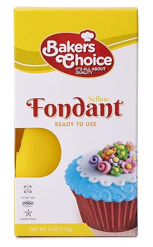 Baker's Choice, Yellow Fondant Icing 4 oz. Ready to Use Cake Decorating Frosting Easy To Roll, Moldable, Kosher, Dairy Free, and Nut Free Yellow