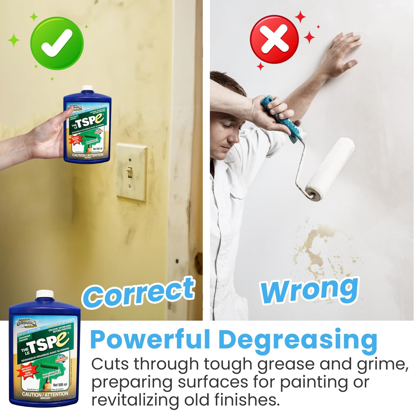 SURF PRO TSP e Organic Degreaser - Phosphate-Free, 500ml Concentrate Makes 6.6 Gal (25L) Solution - Biodegradable Cleaner for Walls, Trim, Siding - No