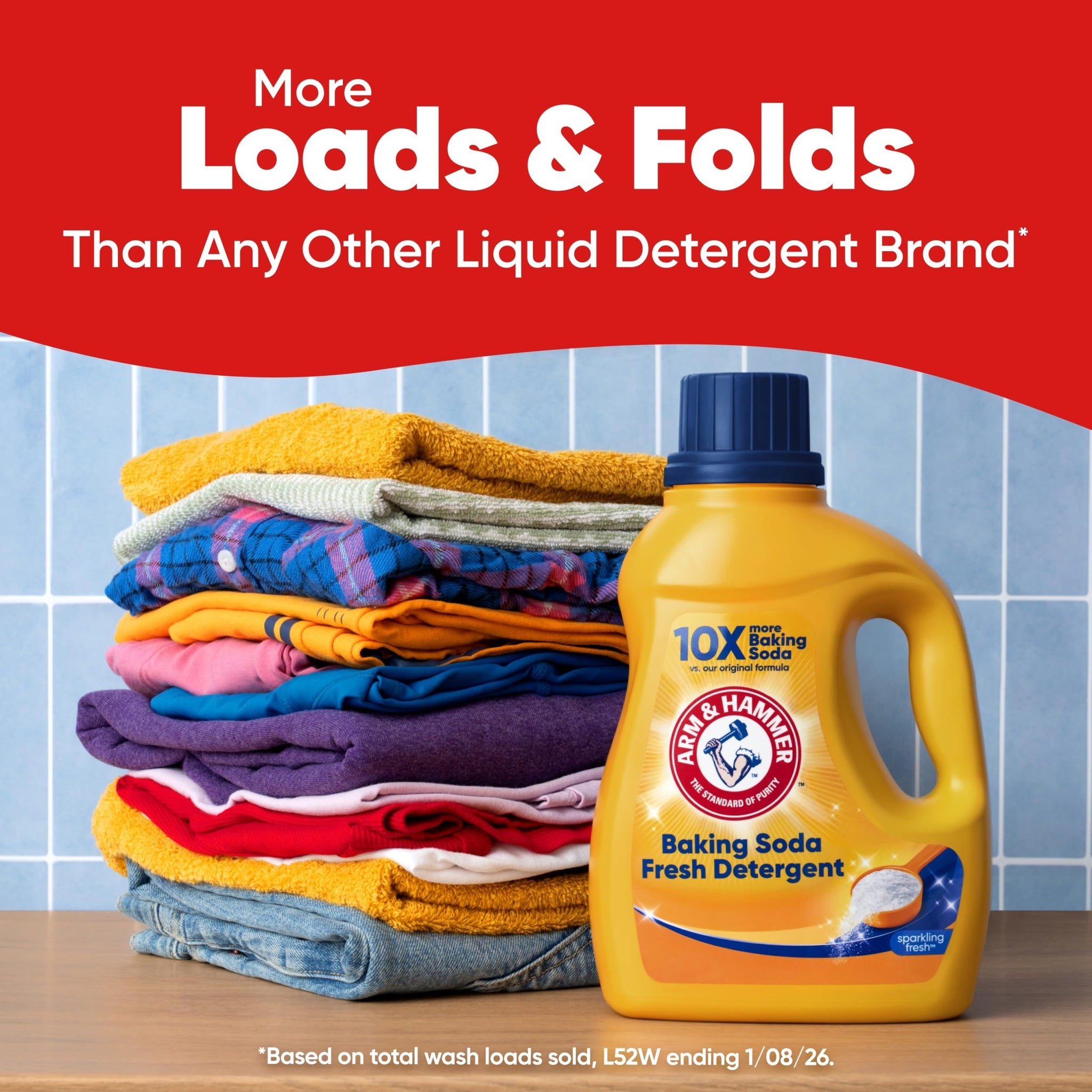 ARM & HAMMER Baking Soda Fresh Liquid Laundry Detergent, Sparkling Fresh Scent, 110 Loads, 110 Fl Oz