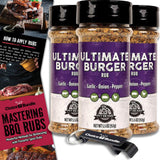 Pit Boss Ultimate Burger Premium BBQ Barbecue Mixed Seasoning Spice & Rub 3 pk Choice Bundle (16.5 oz) + Guide & Keychain Bottle Opener (5 Items)!