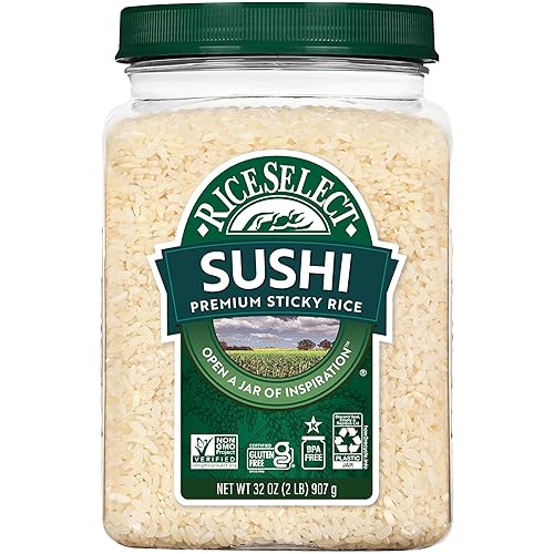 RiceSelect Sushi Rice, Premium Short Grain Sticky Sushi and Japanese Rice, Gluten-Free, Non-GMO, Kosher, 32oz Jar (Pack of 1)