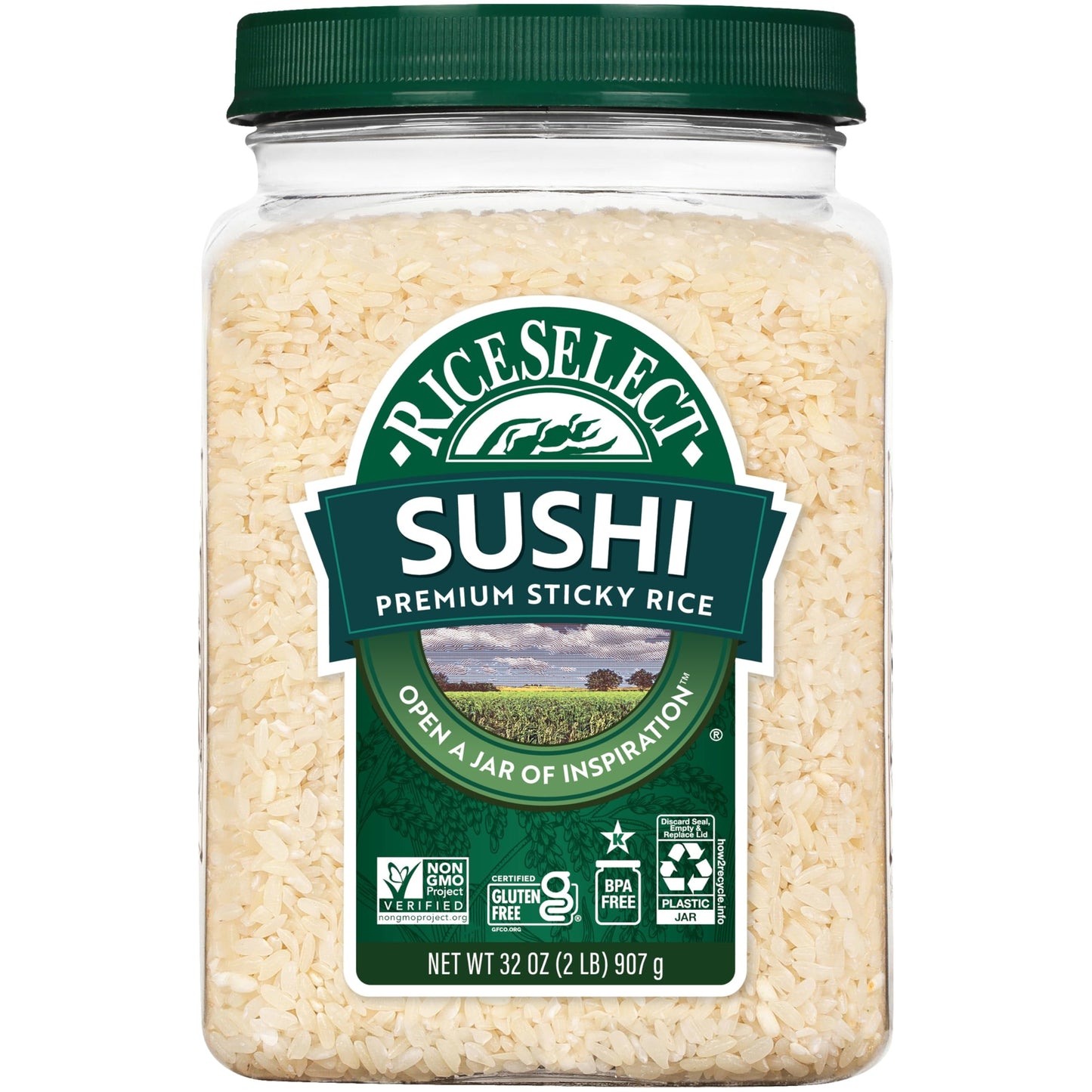 RiceSelect Sushi Rice, Premium Short Grain Sticky Sushi and Japanese Rice, Gluten-Free, Non-GMO, Kosher, 32oz Jar (Pack of 1)