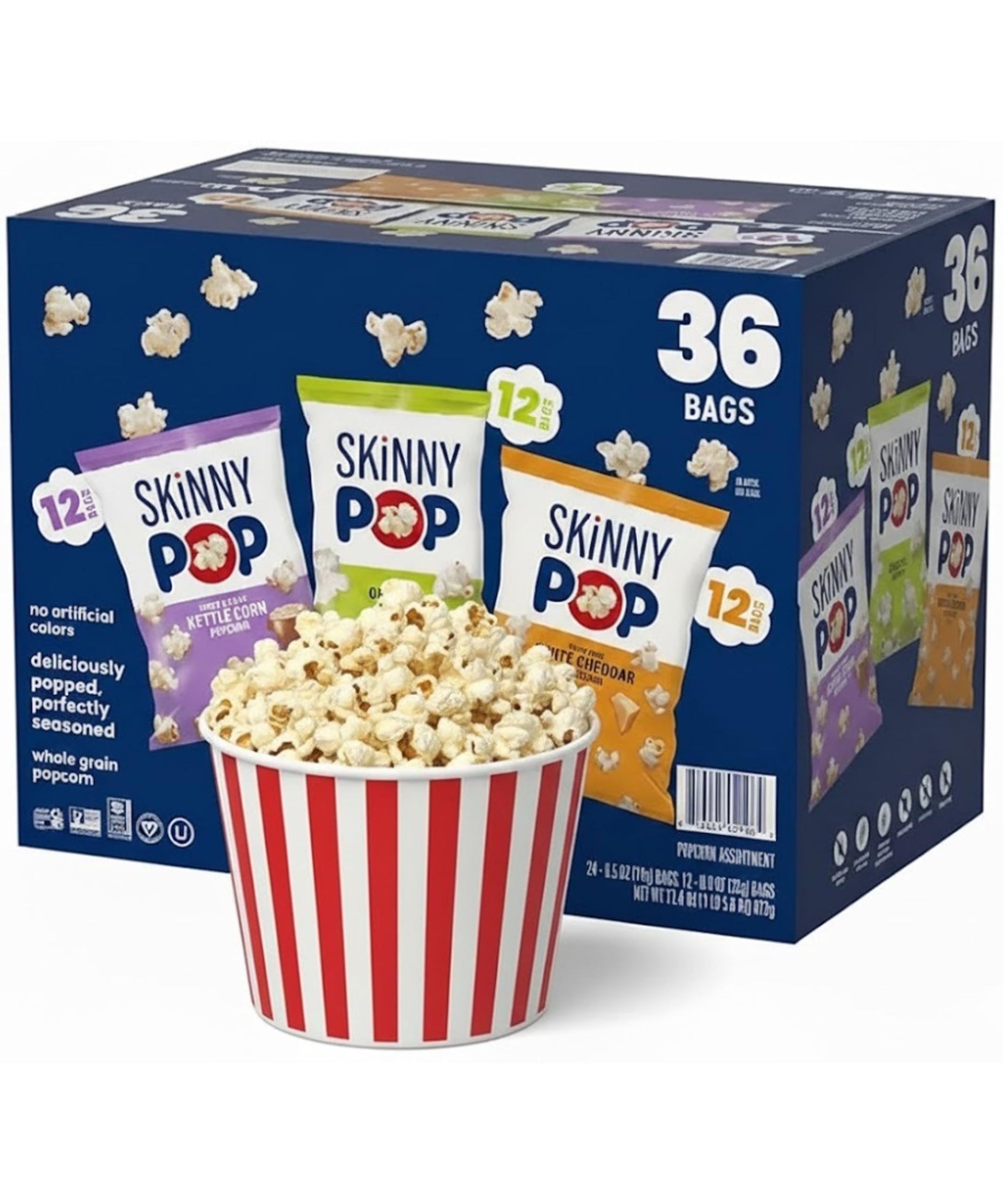 Real Popcorn Bags, Variety Pack, Individual Snack Bags, Popcorn Gift Set, Original, White Cheddar, Kettle Corn Popcorn (Pack of 36)