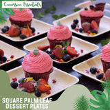 6 Inch Square Palm Leaf Dessert Plates -Bamboo Plates for Appetizers - Compostable and Eco-Friendly- Pack of 100ct