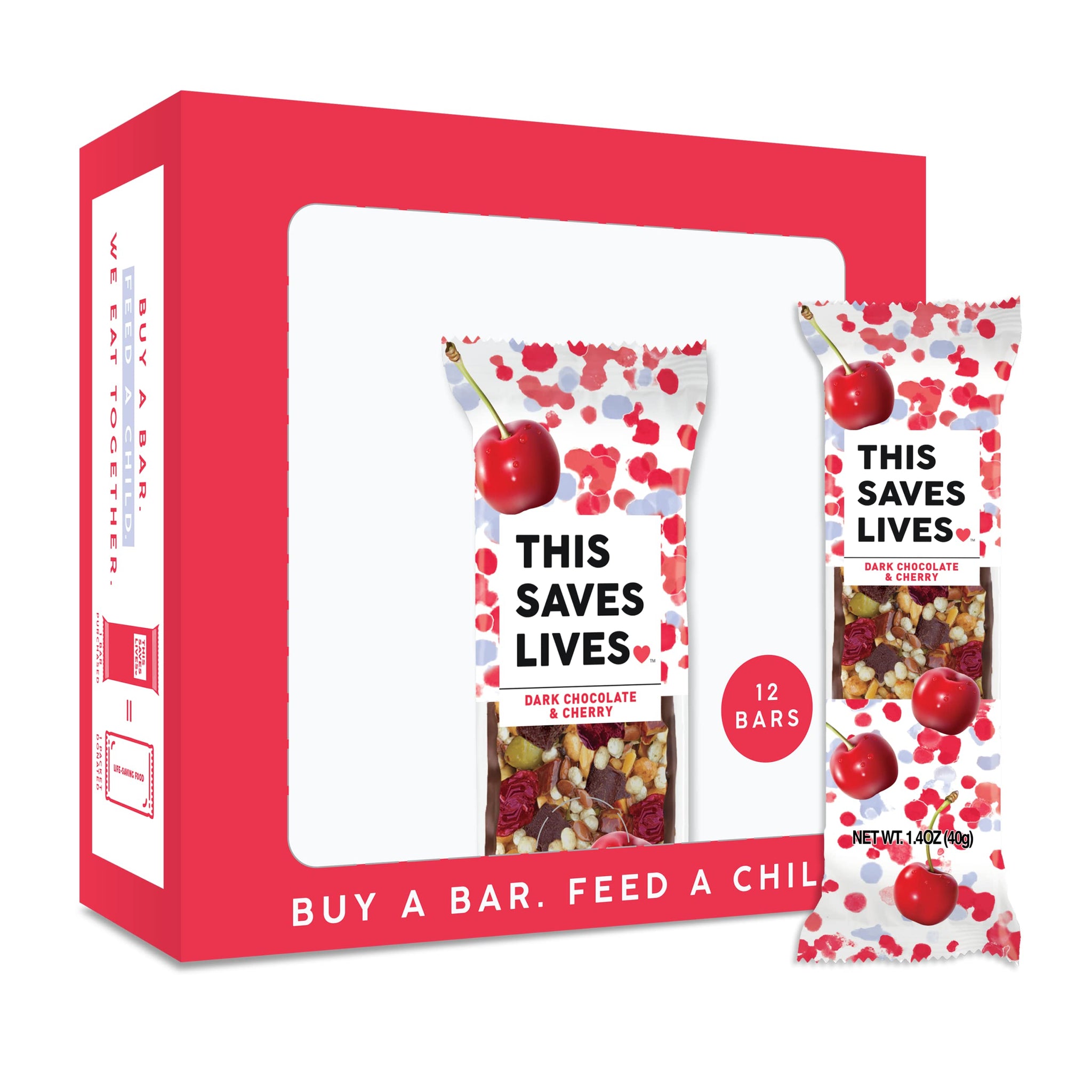 This Saves Lives Gluten-Free Snack Bars, Helping to End Child Hunger, Individually Wrapped Healthy Snack Bars, Non-GMO, Dark Chocolate Cherry, 1.4oz