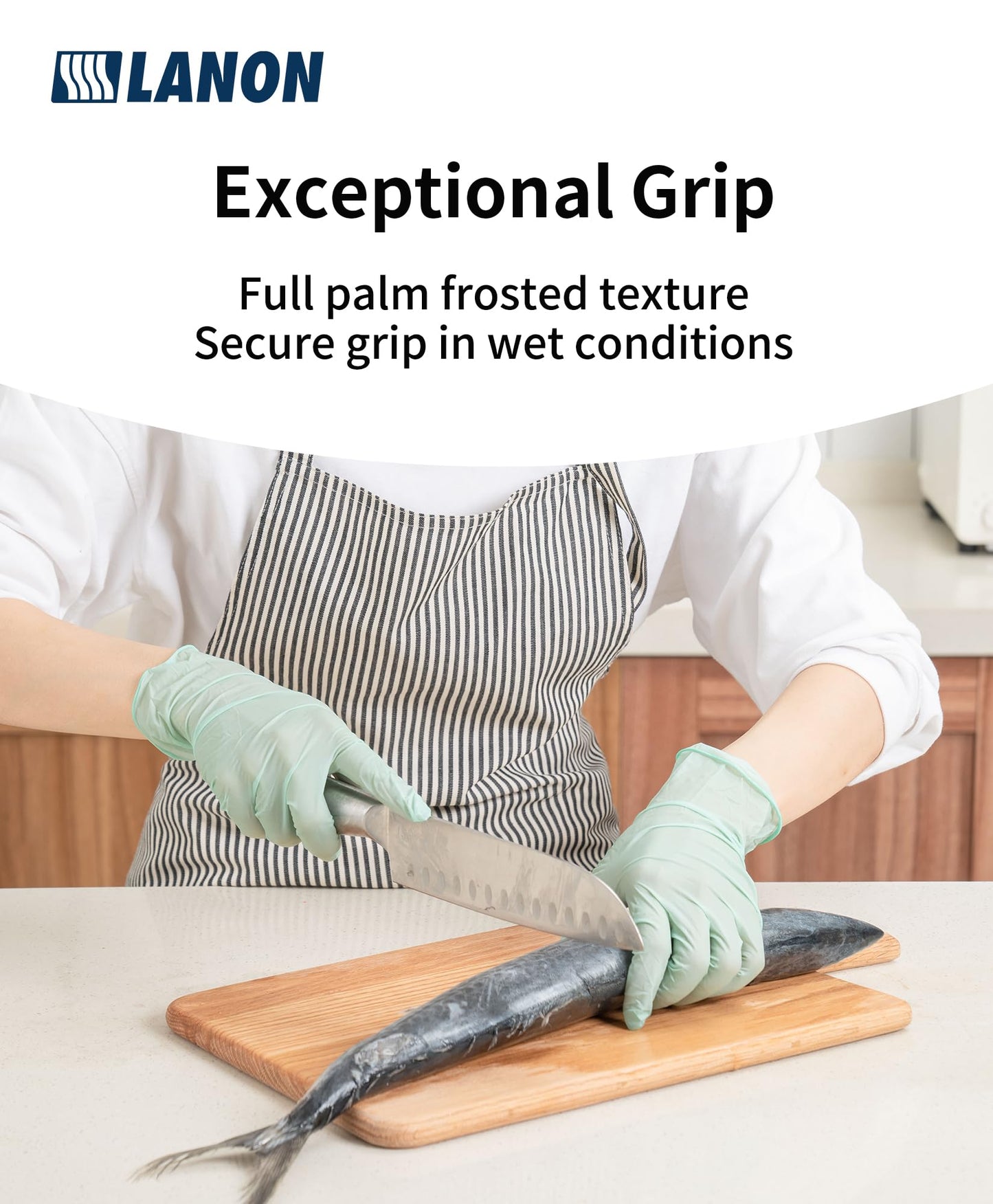 LANON 5 mil Vitamin-E Coated Latex Disposable Gloves, Food-Contact Grade, Fully Textured, Green, Small