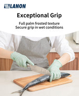 LANON 5 mil Vitamin-E Coated Latex Disposable Gloves, Food-Contact Grade, Fully Textured, Green, Large
