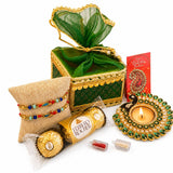 LoveNspire Raksha Bandhan Premium Gift Hamper for Brother & Bhabhi - Designer Rakhi Bracelet Set with Elegant Gift Box, Chocolates, & Roli Chawal