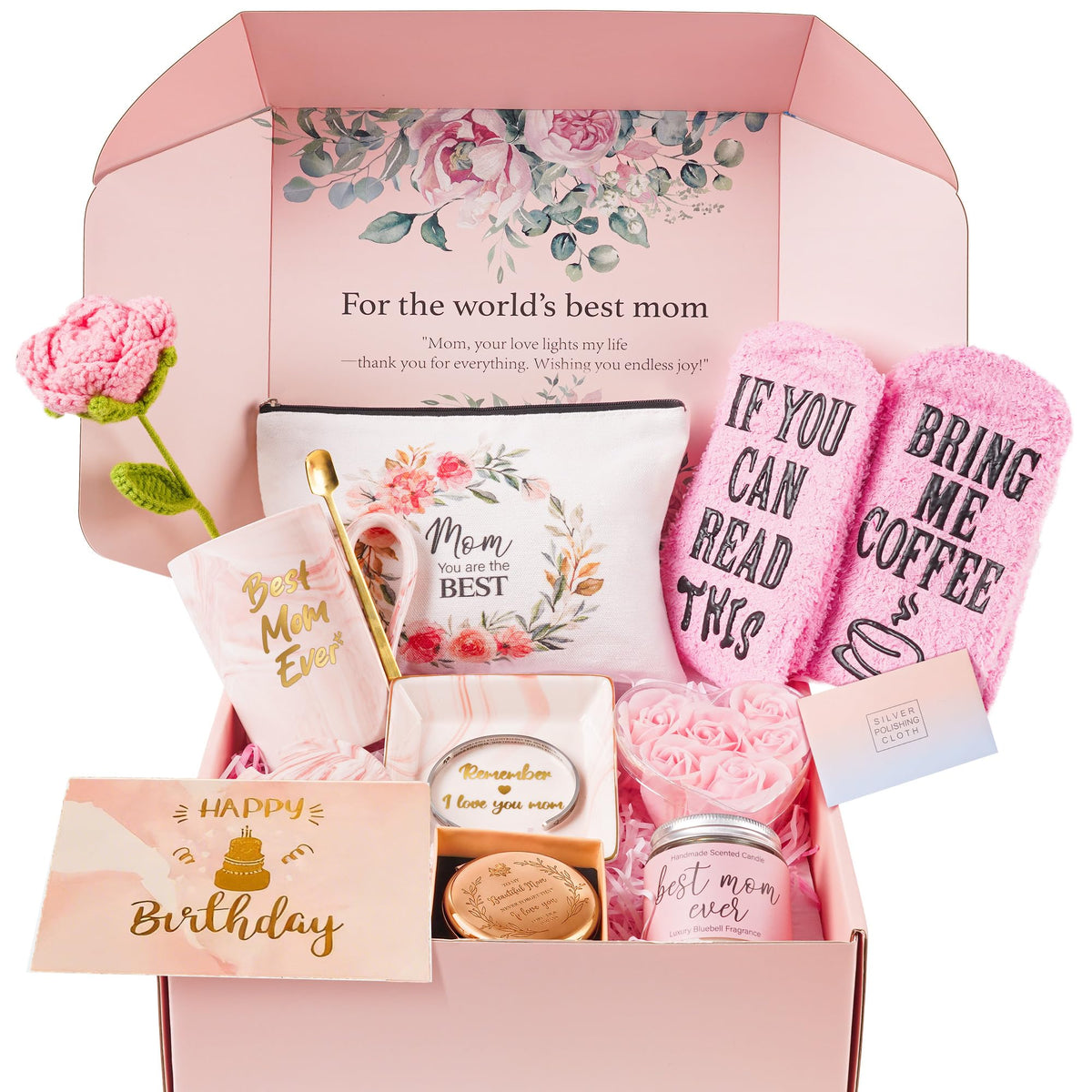 LA NOVO Birthday Gift Baskets for Mom, 12pcs Pink Rose