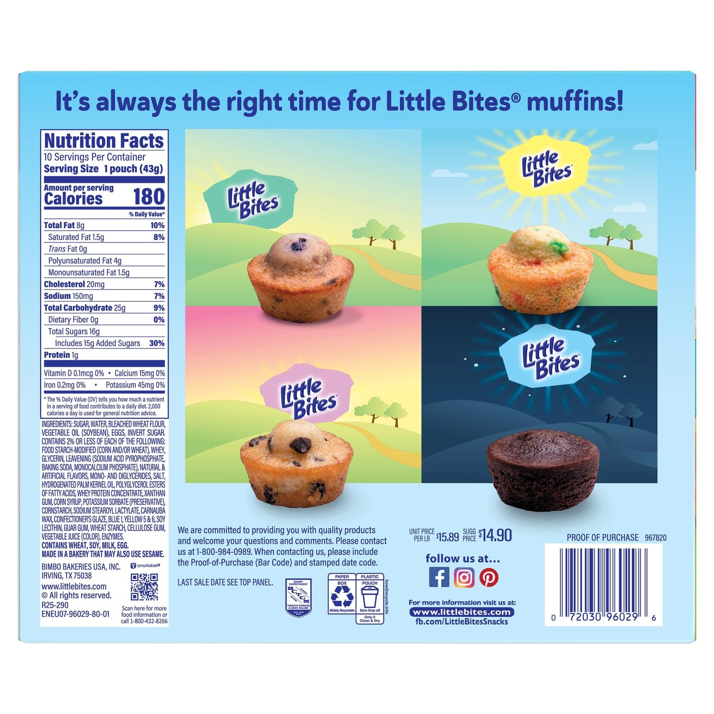 (Value Pack) Little Bites Party Cake Muffins, 10 individual packs, (1.5 oz each), Cake and Sprinkles Mini Muffins, 15 oz Multipack