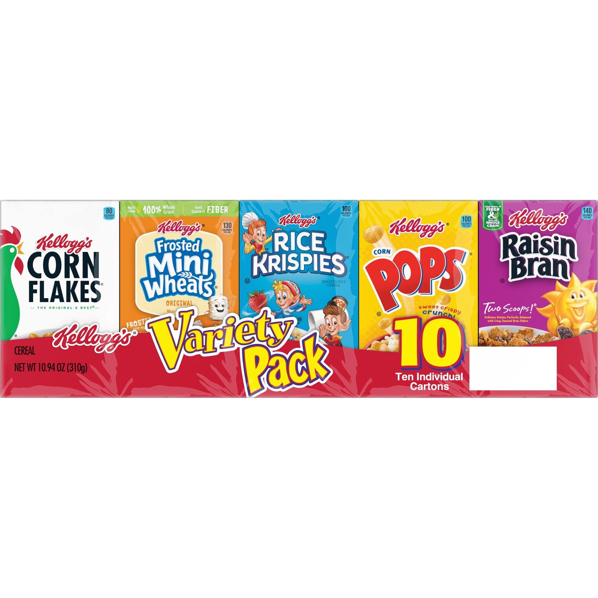 Kellogg's Breakfast Cereal Assorted Variety Pack, Corn Flakes, Frosted Flakes, Frosted Mini-Wheats Original, Raisin Bran, Froot Loops, Corn Pops, Rice