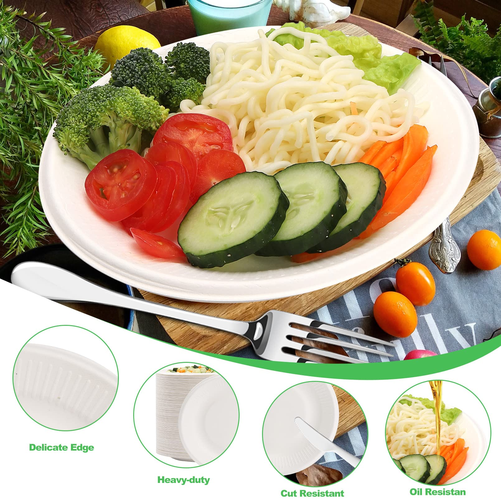 Eco-friendly 200 Pack Disposable Paper Plates, 100% Compostable & Biodegradable, Heavy-Duty Sugarcane Plates for Party, Picnic (8in)