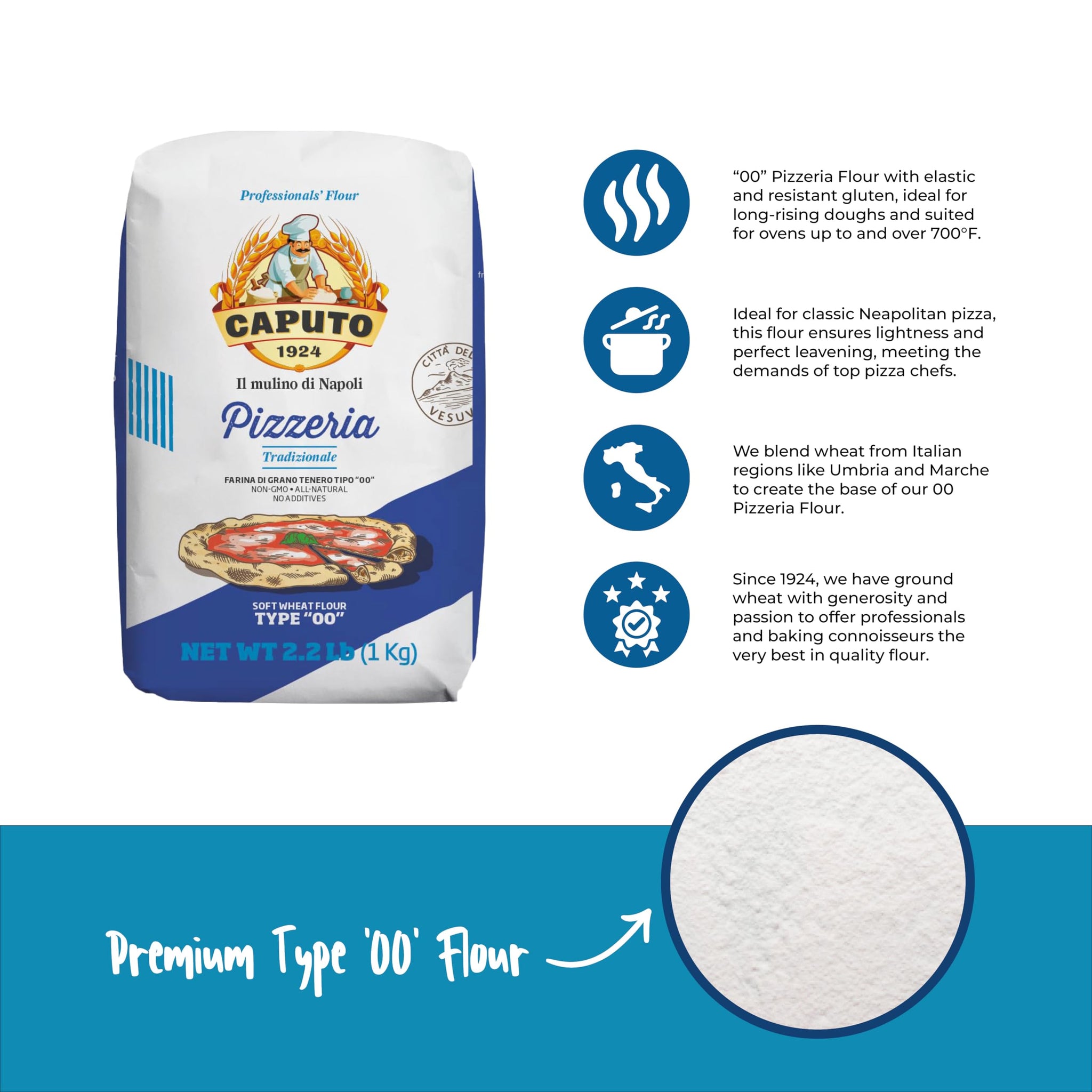 Mulino Caputo 00 Pizzeria Flour - 1-kilo bag (Pack of 4)