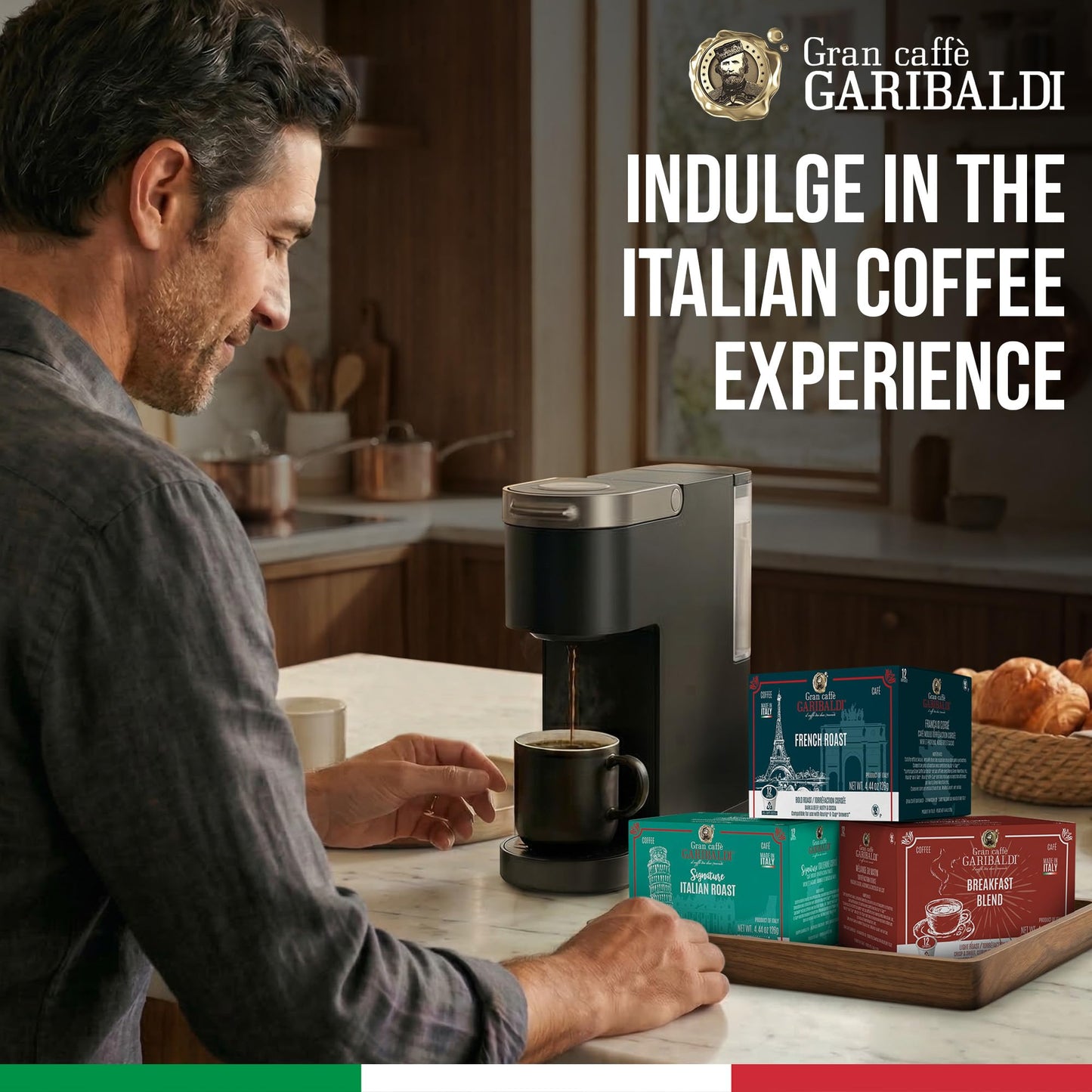 Caffè Garibaldi French Roast Coffee Pods, Single-Serve Capsules for Keurig K-Cup Brewers, Single Serve Cups with Arabica Blend for Coffee Makers, 72