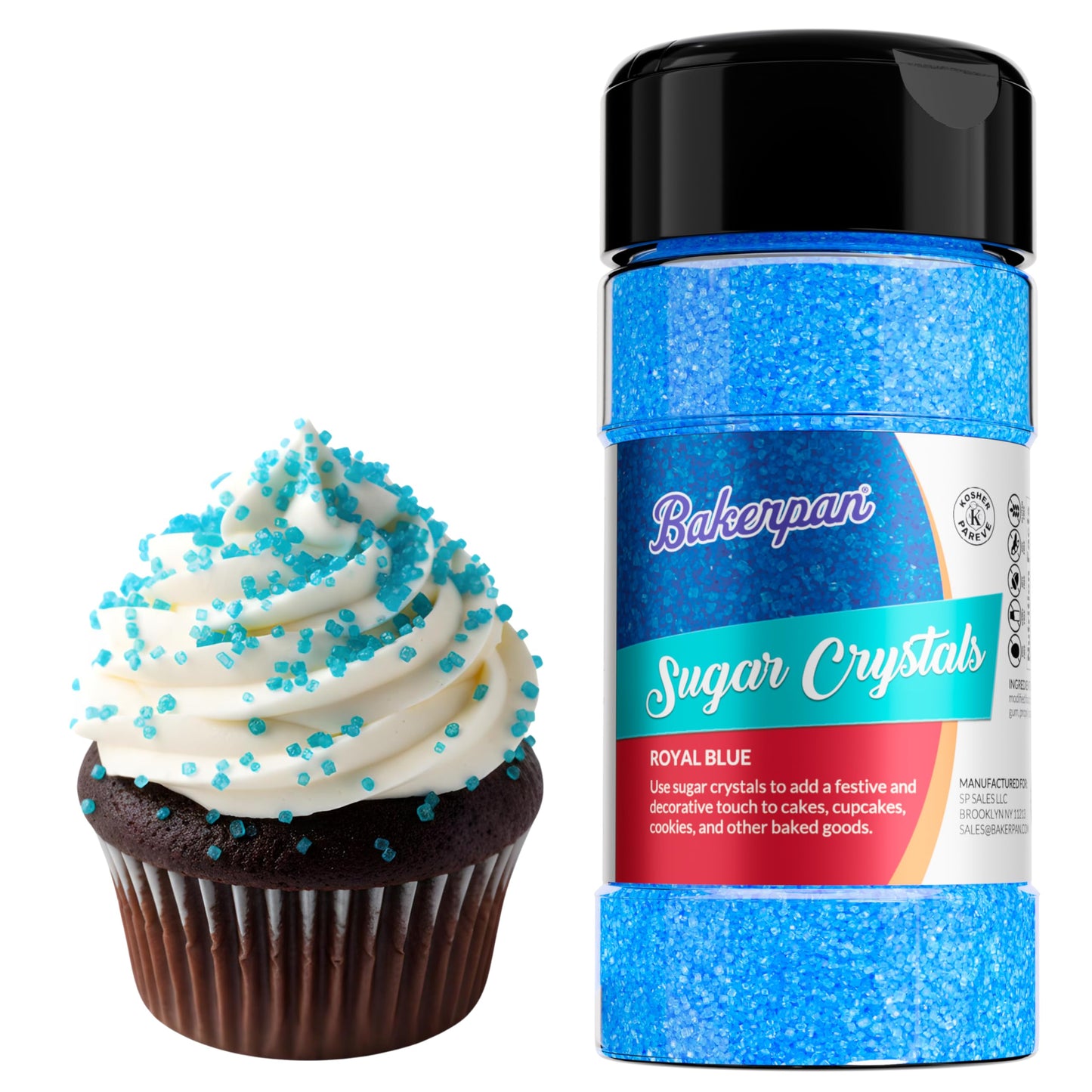 Bakerpan Sugar Sprinkles for Baking - 7 Ounce Royal Blue Decorating Sugar Crystals for Cookies, Cake Pops, Ice Cream (Made in USA)