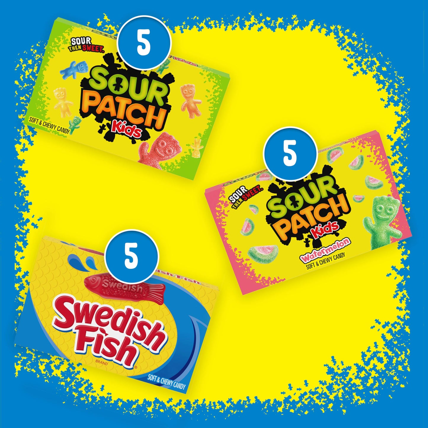 SOUR PATCH KIDS and SWEDISH FISH Soft & Chewy Candy Variety Pack, Bulk Candy, Mother's Day, 15 Boxes