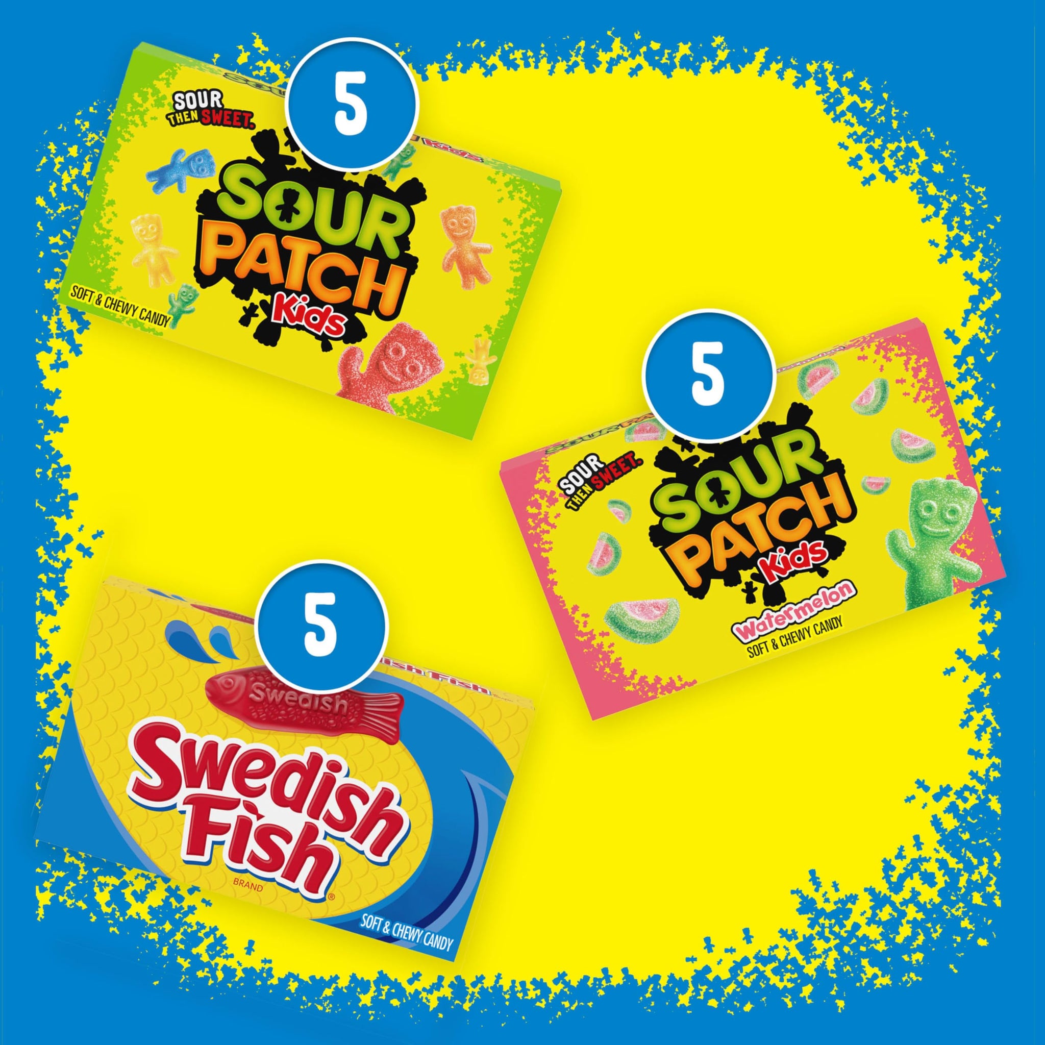 SOUR PATCH KIDS and SWEDISH FISH Soft & Chewy Candy Variety Pack, Bulk Candy, Mother's Day, 15 Boxes