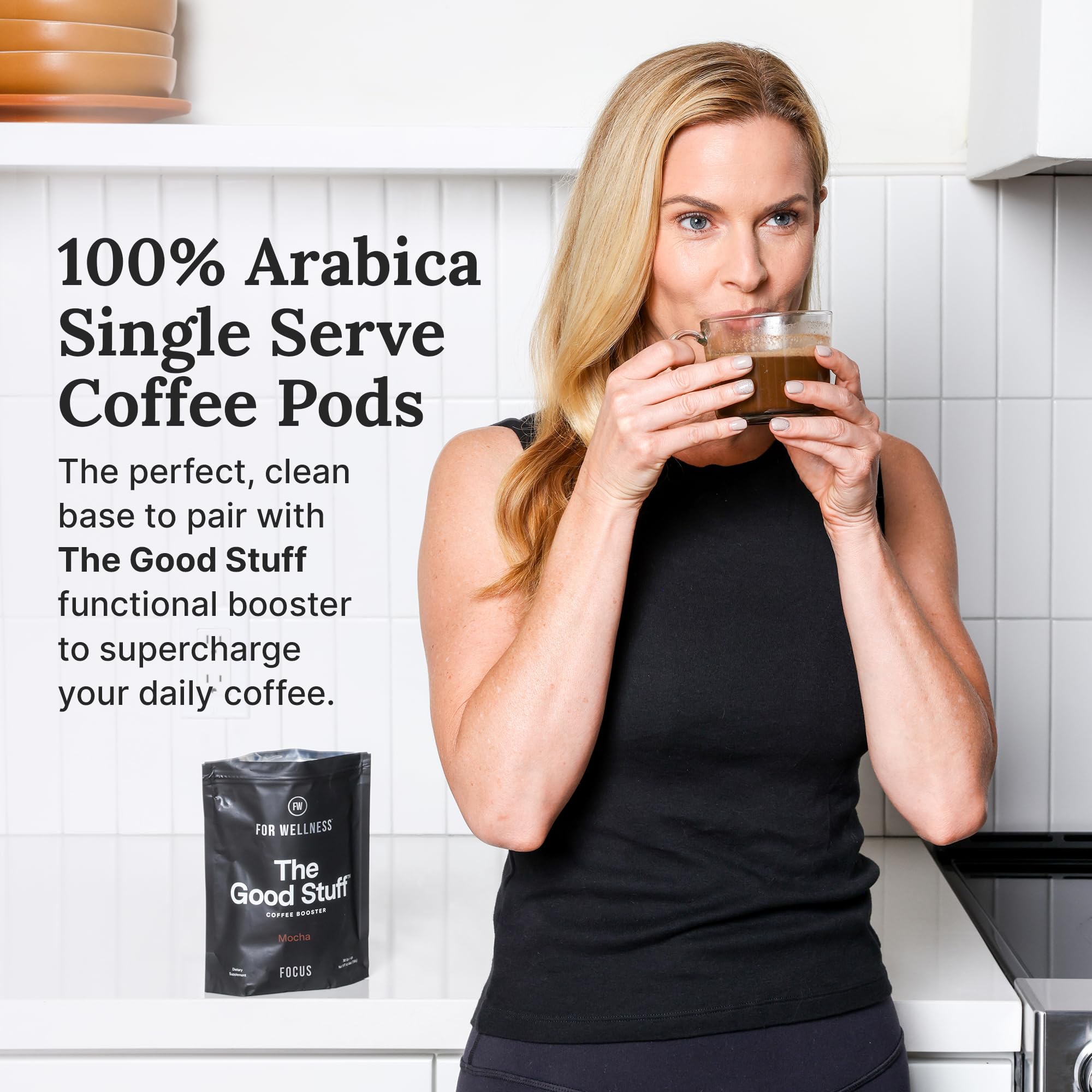 For Wellness Arabica Coffee Pods (24 Pods, Dark Roast) - Pair With The Good Stuff to Supercharge Your Coffee