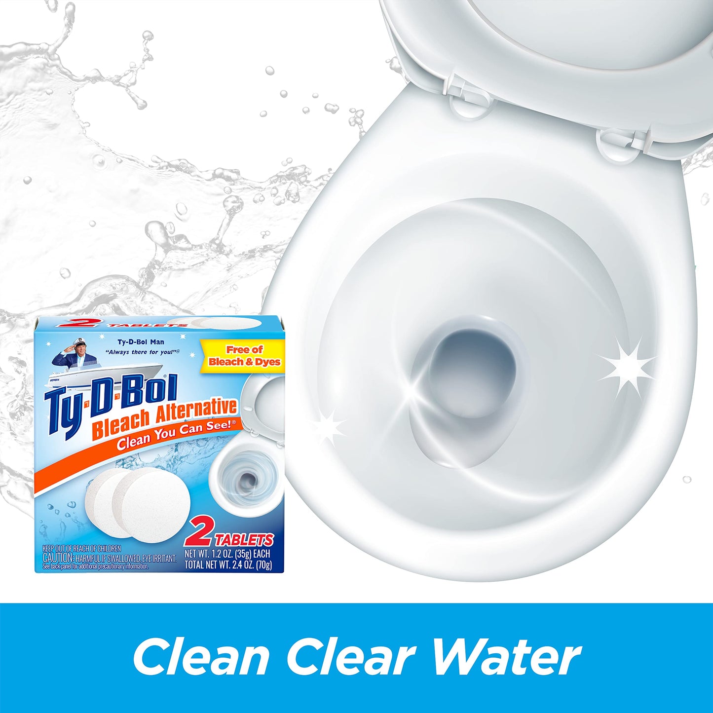 Ty-D-Bol Toilet Bowl Cleaner Tablets, In-Tank Toilet Bowl Tablets, Bleach Alternative, Fragrance Free, 2 Count (Pack of 6)