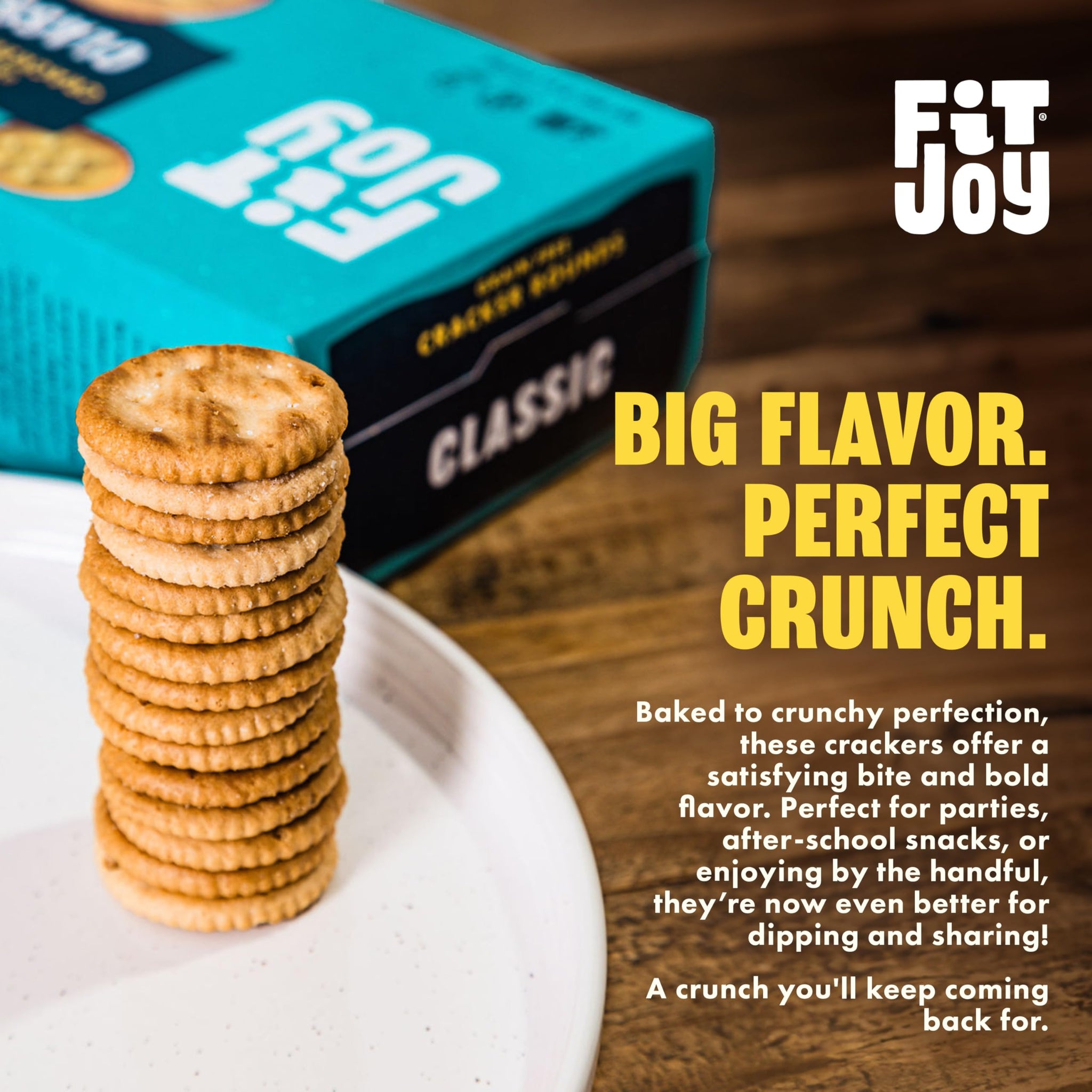 FitJoy Grain Free Crackers in Classic (Salt) Flavor - Round Party Crackers without Gluten, Non-GMO Project Verified - Vegan, Nut Free, Savory Snack