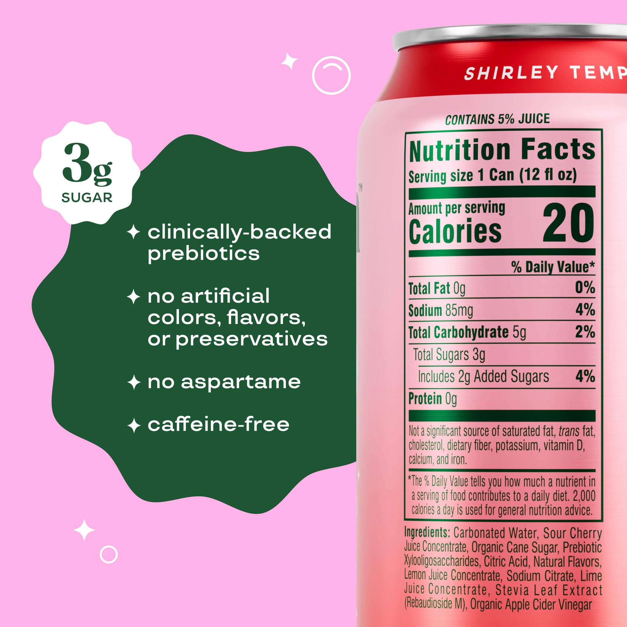 Bloom Pop Prebiotic Soda 12 Pack, Shirley Temple Flavor, 12oz Cans | Prebiotic Soda for Gut Health, Low Calorie Soda, No Caffeine, Healthy Soft Drink