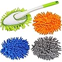 13 Inch Microfiber Feather Duster,with 4 pcs Washable Duster Head, Car Duster, Perfect for Cleaning Windows, Tables, Cars,Furniture, Walls, Fans