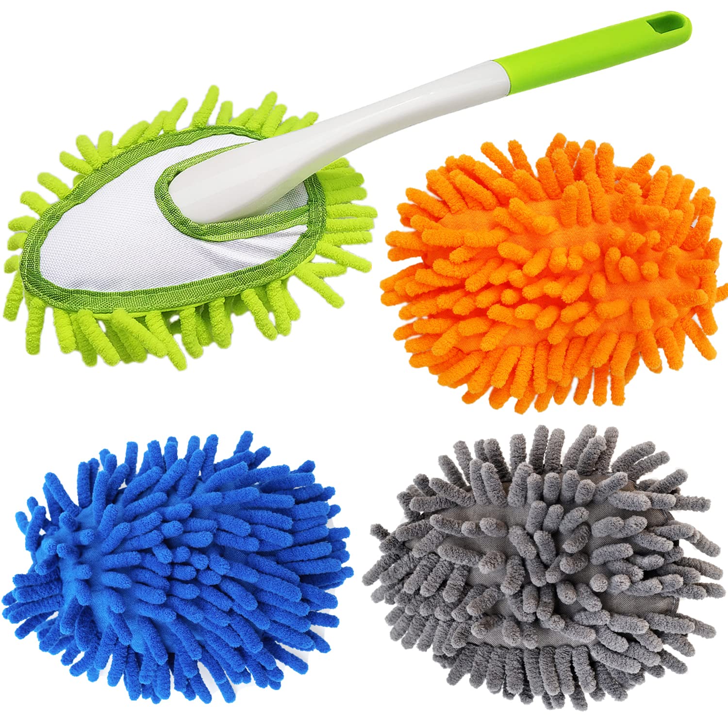 13 Inch Microfiber Feather Duster,with 4 pcs Washable Duster Head, Car Duster, Perfect for Cleaning Windows, Tables, Cars,Furniture, Walls, Fans
