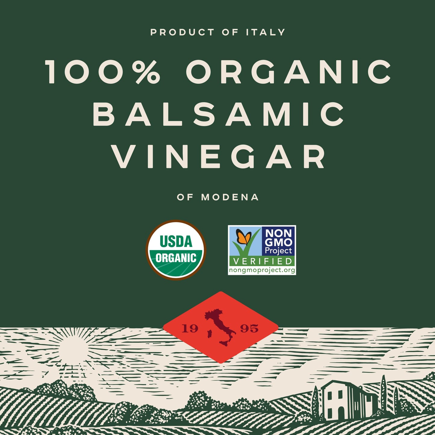 Bionaturae Vinegar Balsamic - Organic Balsamic Vinegar, Modena Balsamic Vinegar, Acidity 6%, USDA Certified Organic, Recyclable Glass, 100% Authentic