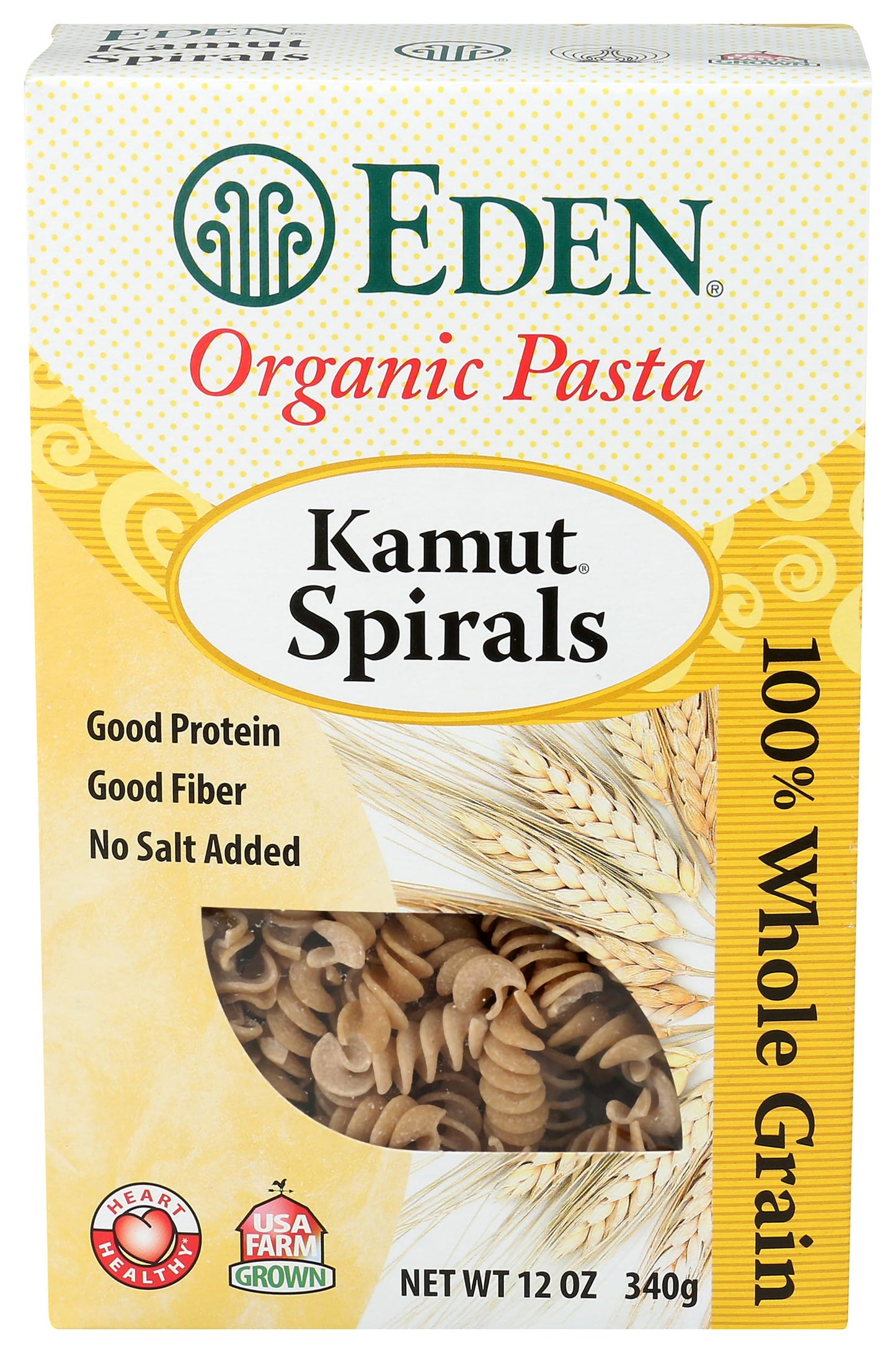 Eden Organic Kamut Spirals, 12 oz, 100% Whole Grain, Fusilli, Macaroni Cut, Non-GMO