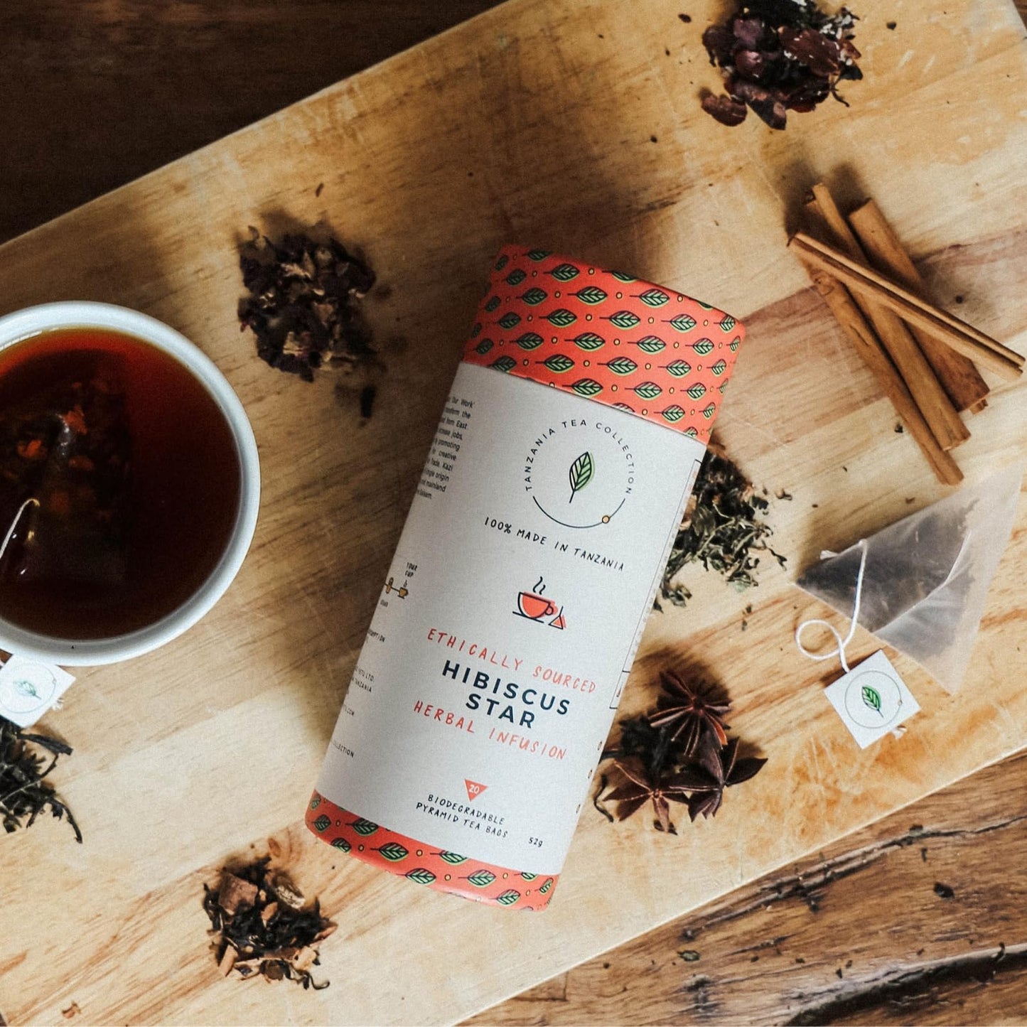 Kazi Yetu - Hibiscus Star - 100% Natural Herbal Blend - Caffeine Free - Biodegradable Pyramid Tea Bags - Hot or Cold Brew - Great for Relaxation