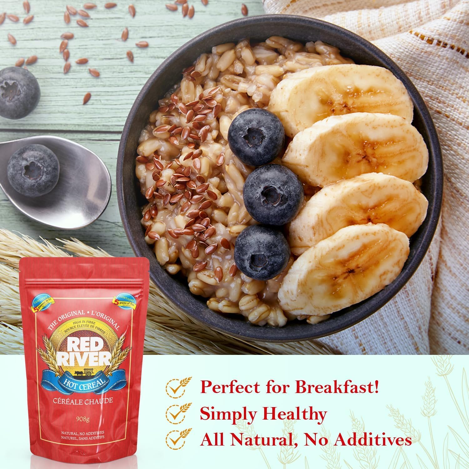 Red River Cereal - Cracked Wheat Hot Cereal (908g /5-Pack) Made in Canada at Arva Flour Mills - All Natural, No-Additives - High in Fiber