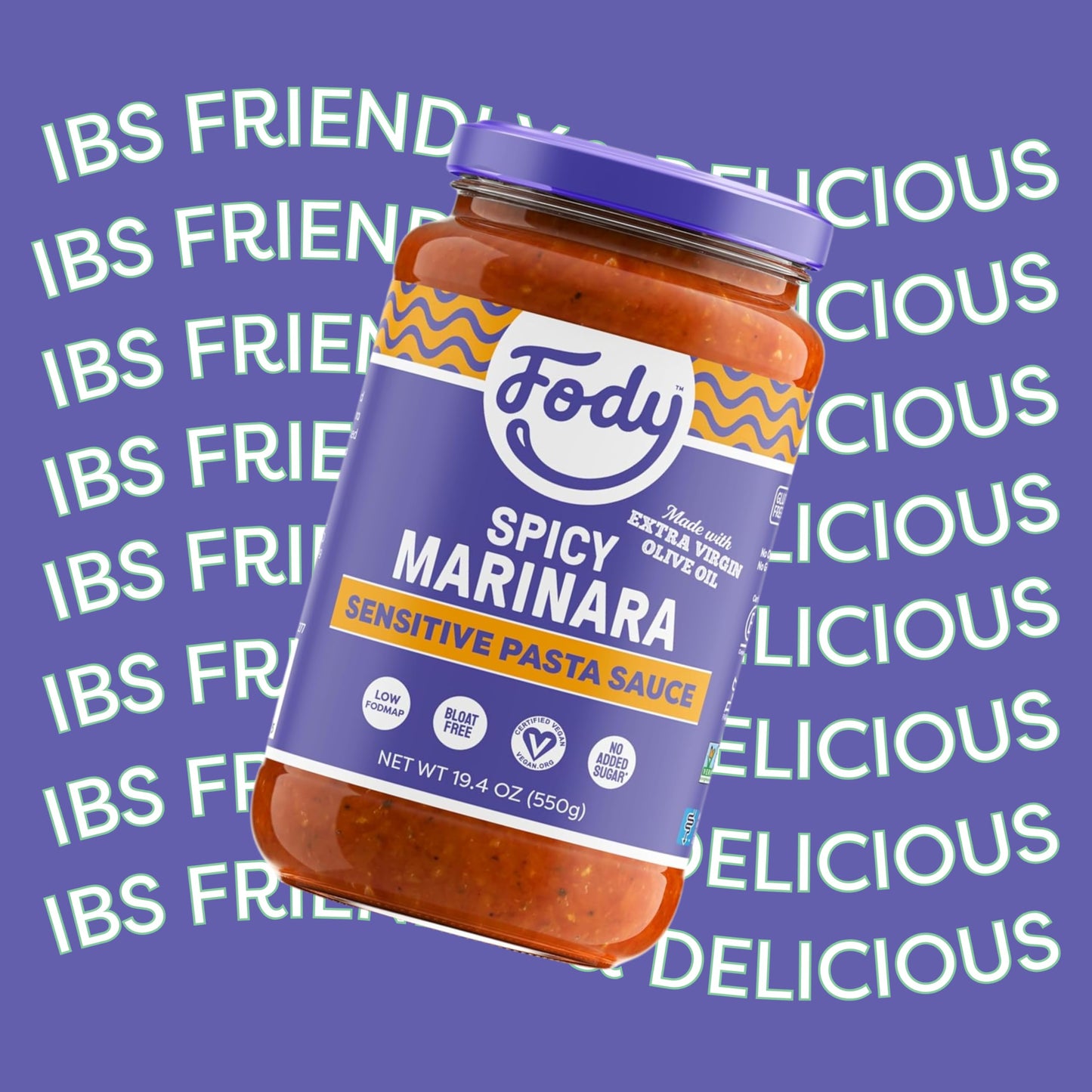 Fody Foods Spicy Marinara Pasta Sauce, 19.4 Oz (Pack of 3), Garlic and Onion Free, Low FODMAP Certified, Gut & IBS Friendly, Vegan, Non-GMO, Gluten
