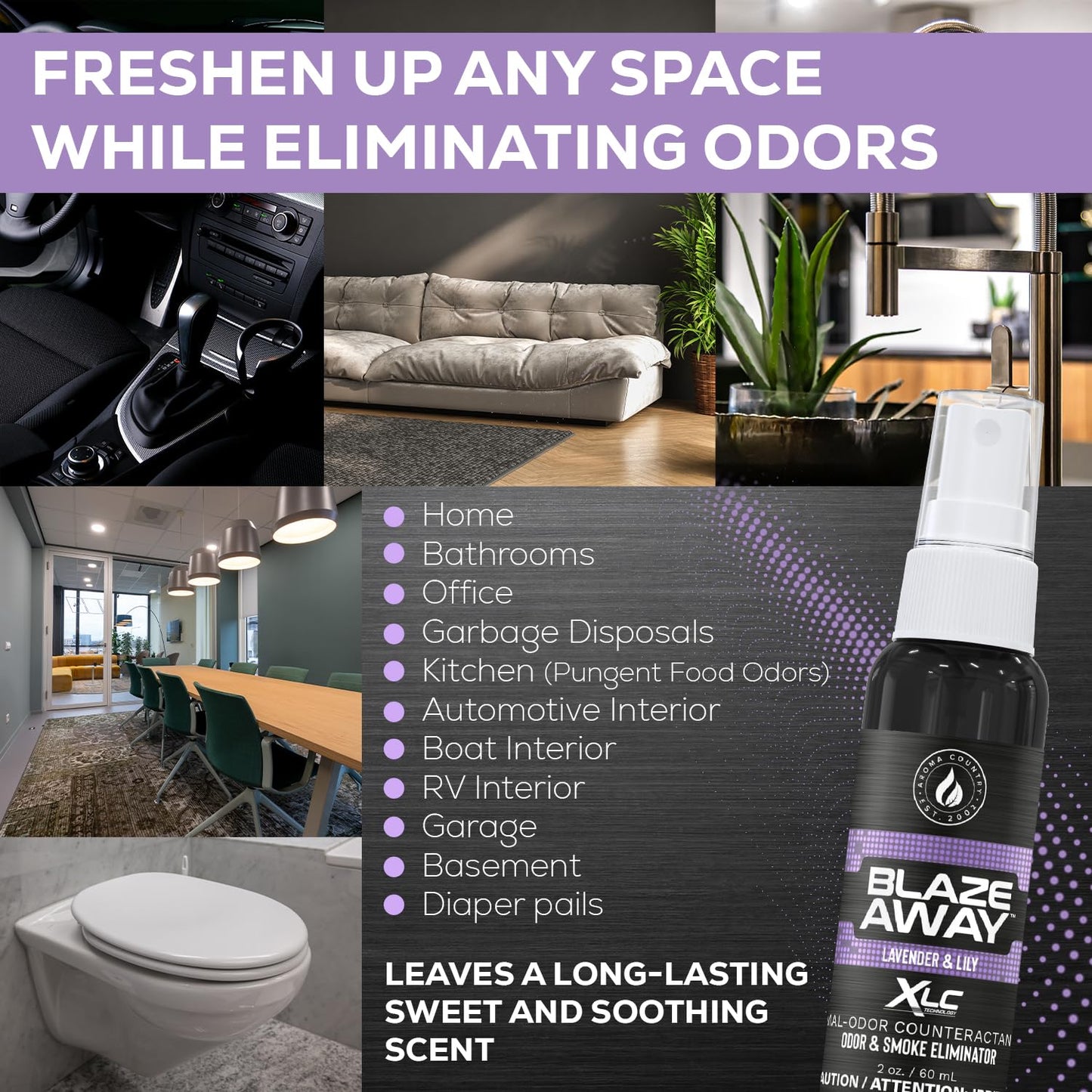 Blaze Away Commercial Air Freshener & Odor Eliminator for Strong Odor - Industrial-Grade Room Spray & Room Deodorizer for Home, Car, Smoke & Pet Odors
