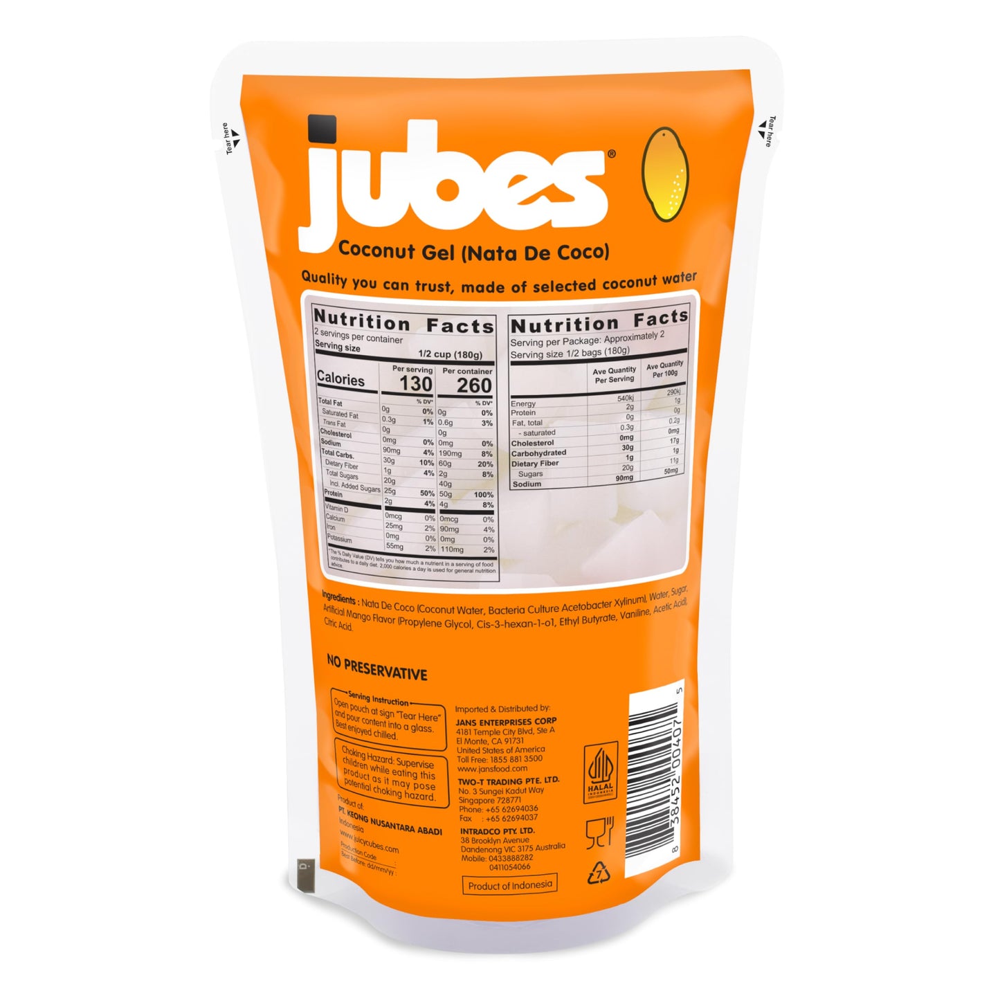 Jubes Strawberry & Mango Nata De Coco Jelly Cubes (12.7 oz, 3 of Each Flavor) - Strawberry & Mango Coconut Jelly Cubes for Sago - Coconut Gel in Syrup