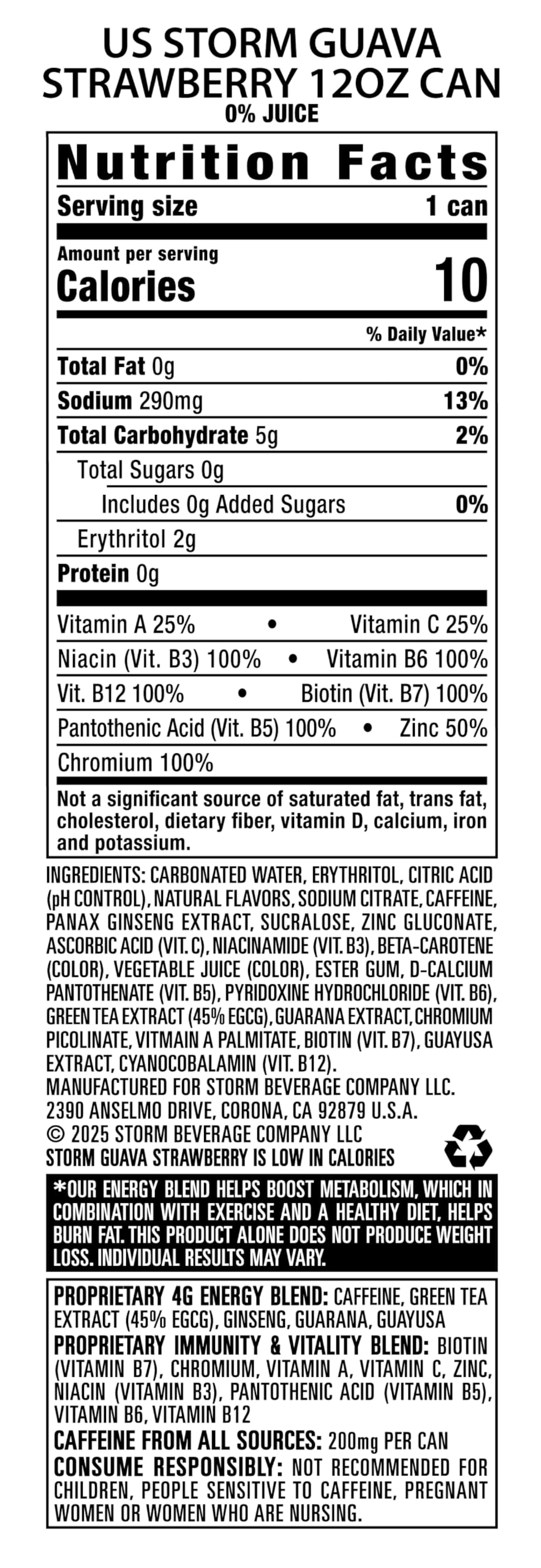 STORM Guava Strawberry, Fitness & Wellness Energy Drink, 12 Fl Oz (Pack of 12)