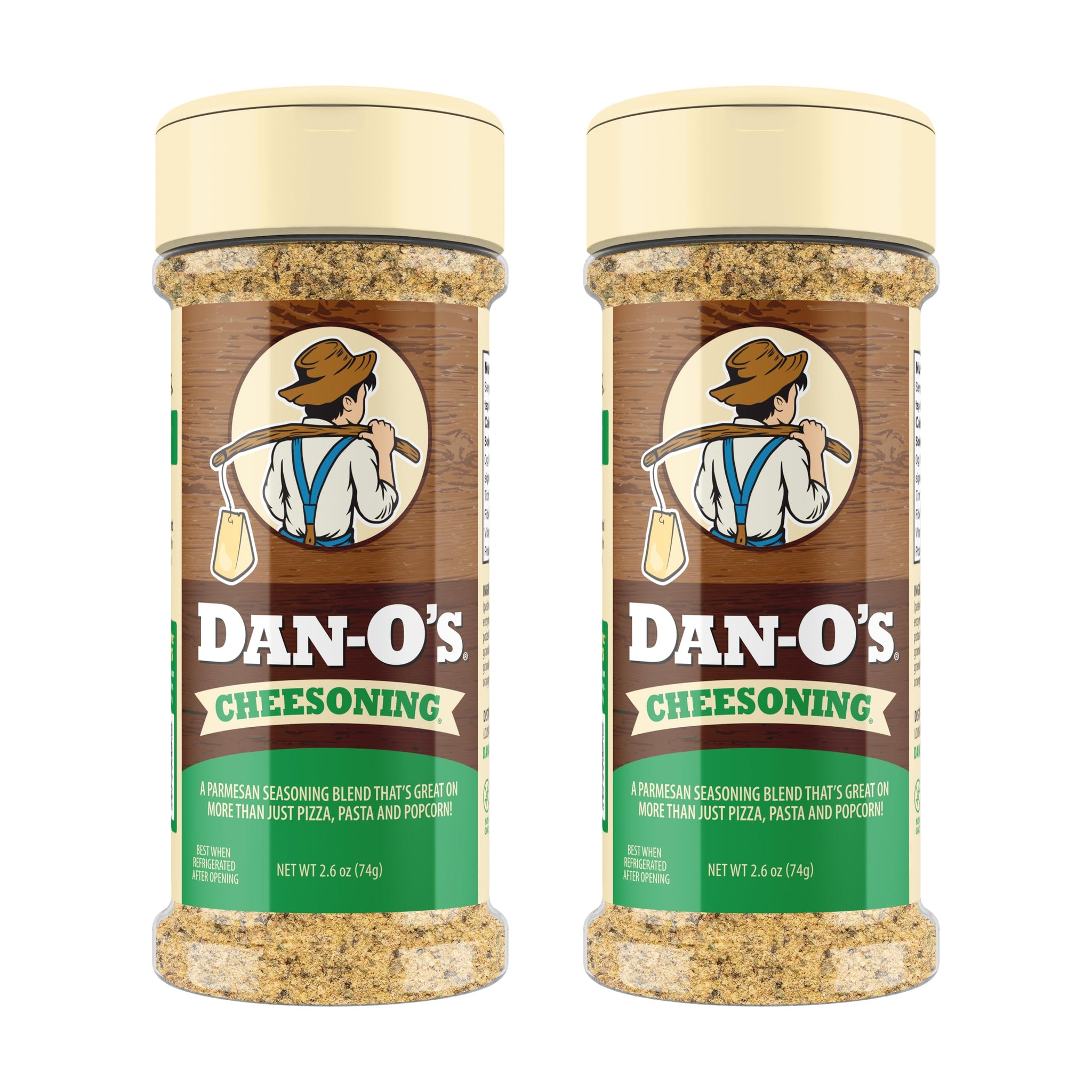 Dan-O's Cheesoning Seasoning, 2.6 oz Bottle, 2 Pack, All Purpose Seasoning for Pizza, Popcorn, Chicken, Bread and More, Sugar Free, Zero Calorie