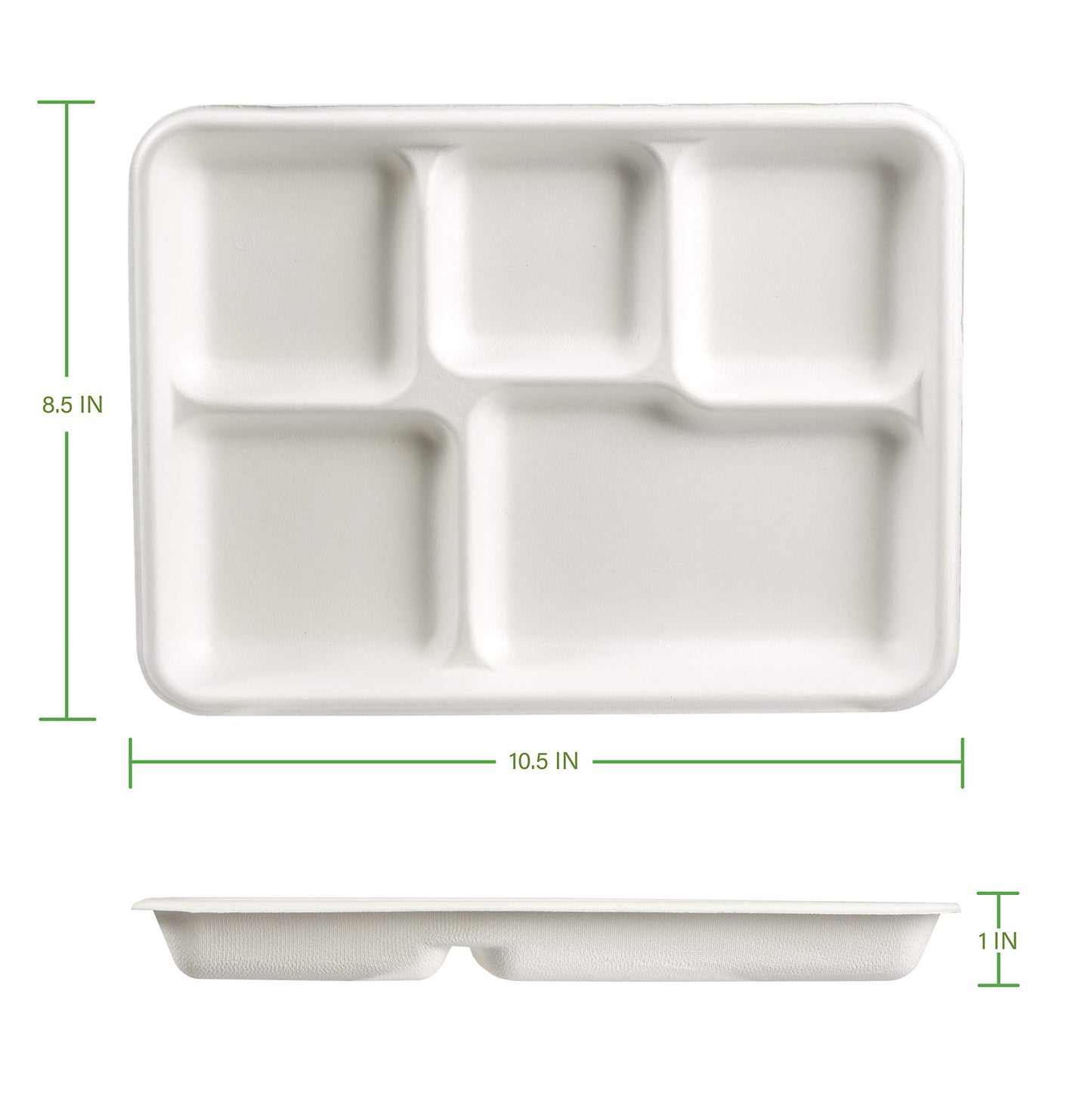 Stalkmarket 100% Compostable Sugar Cane Fiber Heavy Duty Plate, 5-Compartment American Tray, 500-Count Case