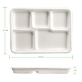 Stalkmarket 100% Compostable Sugar Cane Fiber Heavy Duty Plate, 5-Compartment American Tray, 500-Count Case