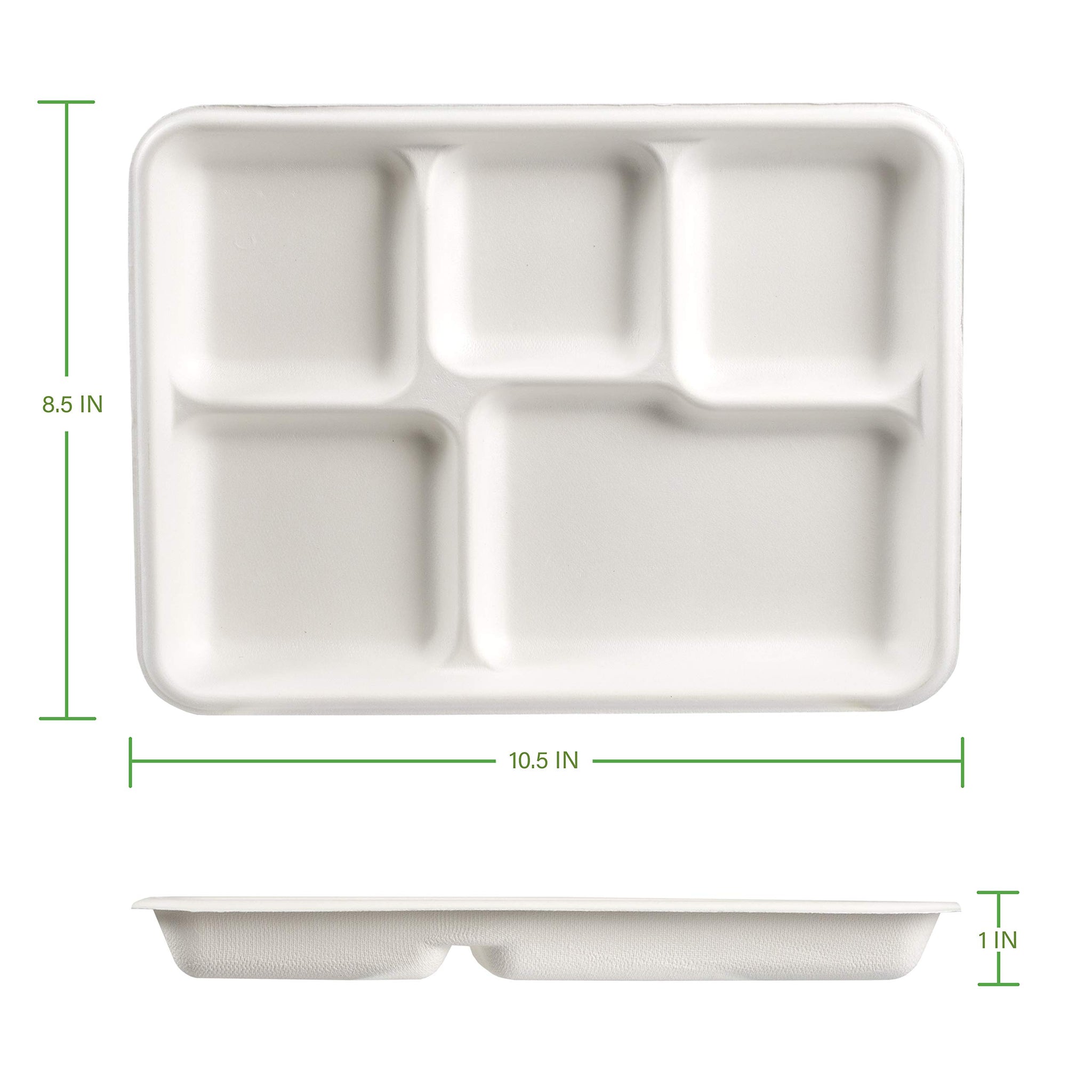 Stalkmarket 100% Compostable Sugar Cane Fiber Heavy Duty Plate, 5-Compartment American Tray, 500-Count Case