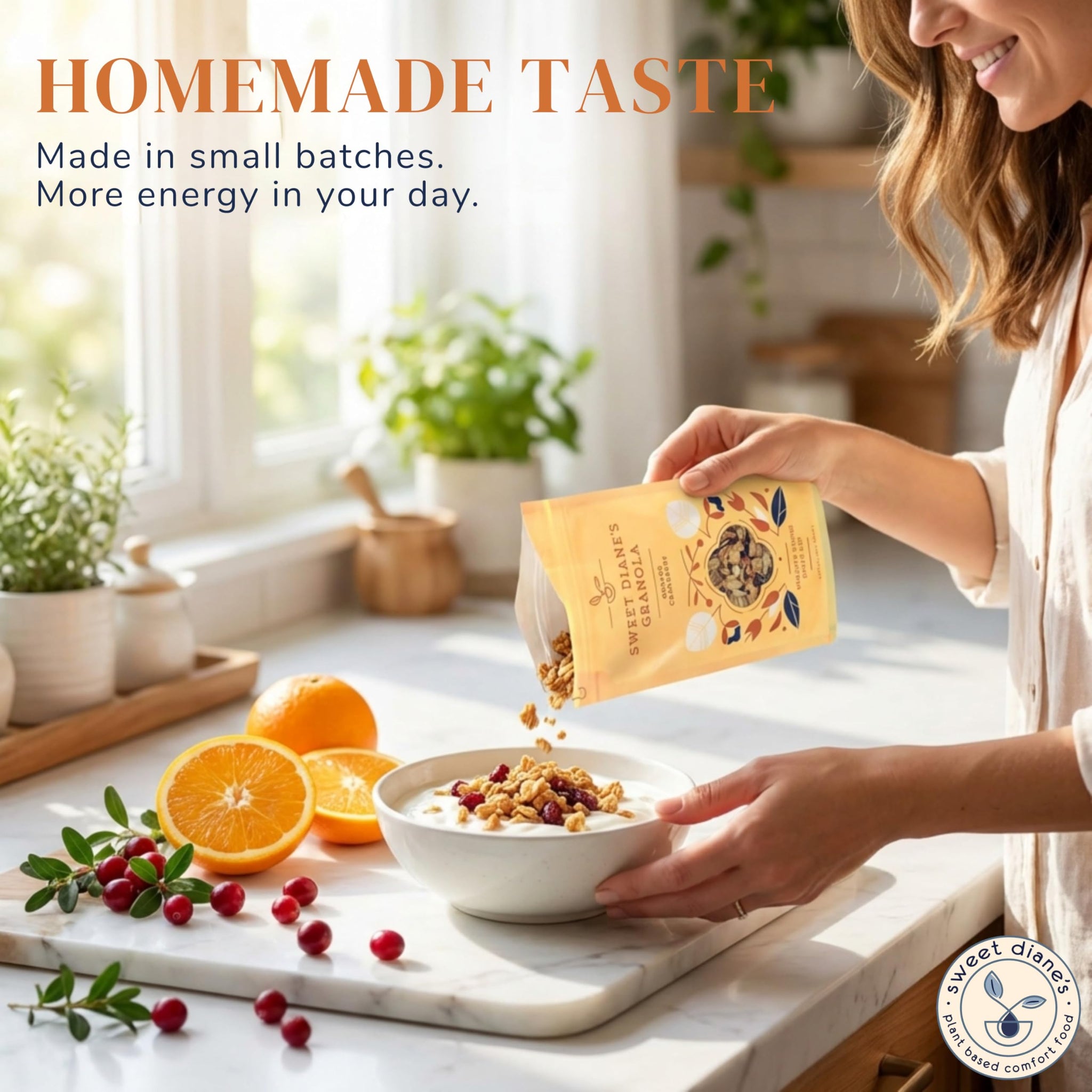 Sweet Diane’s Organic Granola - Orange Cranberry | 2-Pack (12 oz Each) | Gluten-Free, Vegan, Low Sugar, High Fiber | Oats, Pecans, Seeds & Citrus