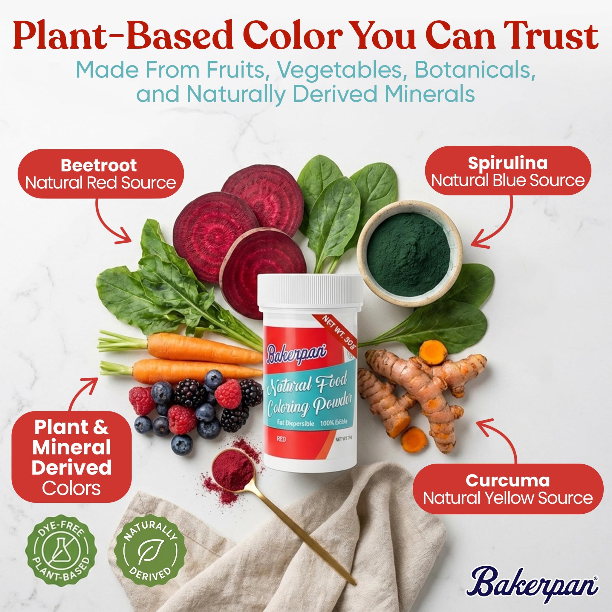 Bakerpan Red Oil-Based Dye-Free Food Coloring Powder for Baking - 30g - Plant-Based, Natural Coloring for Buttercream Frosting, Chocolate, Candy