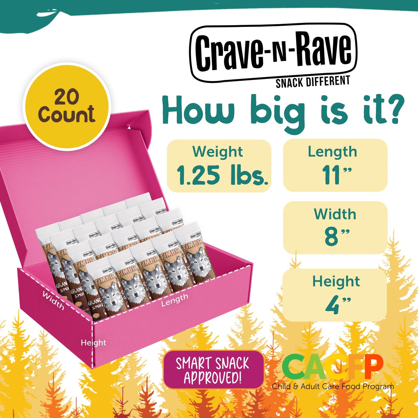 Crave-N-Rave TIMBR S'mores Granola Clusters, 1 oz, 20 Count - Whole Grain, Nut-Free Granola Smores Snack Packs for School, Office, Hiking