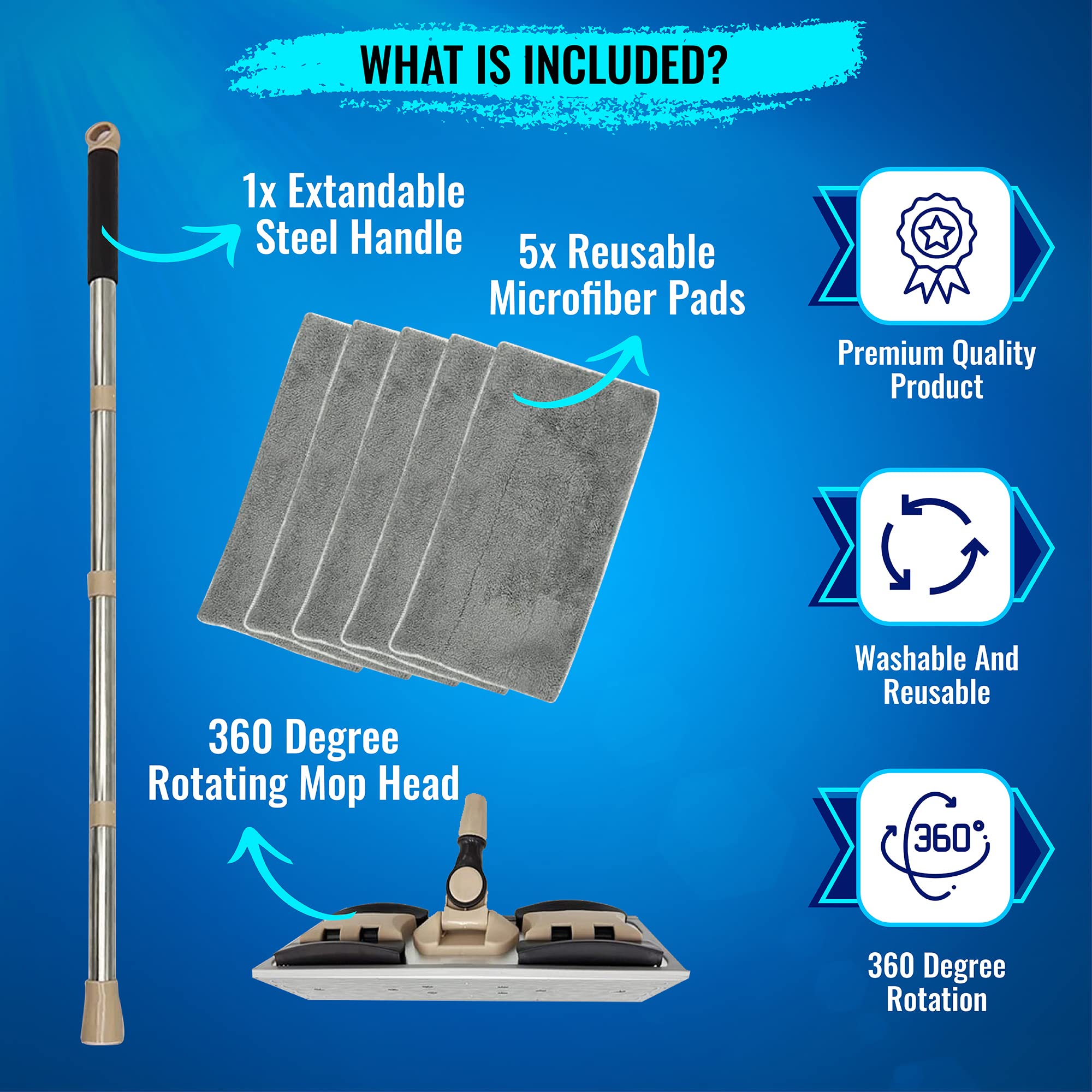 MAYSHINE Microfiber Hardwood Floor Wet and Dry Dust Mop w/ 5 Reusable Pads, 360 Spin Mop System | Use on Wood, Tile, Laminate, Vinyl and More | Flat