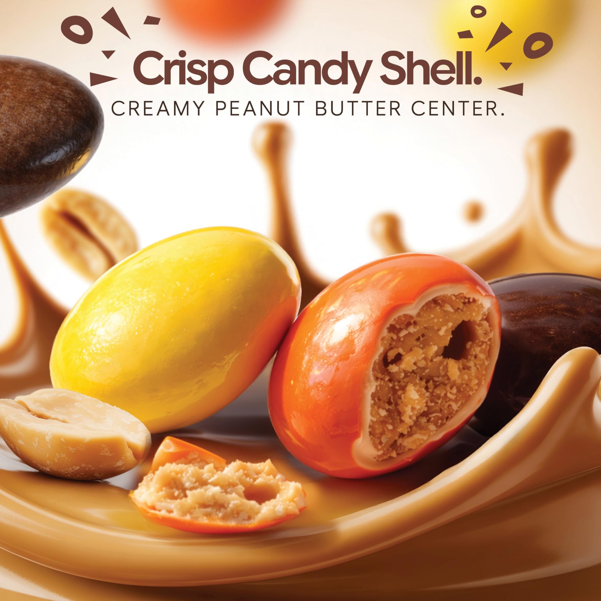 Candy Coated Peanut Butter chocolate bites 10oz Bag with Peanut Butter Center and Crisp Candy Shell, Orange Yellow Brown Candy Pieces for Party