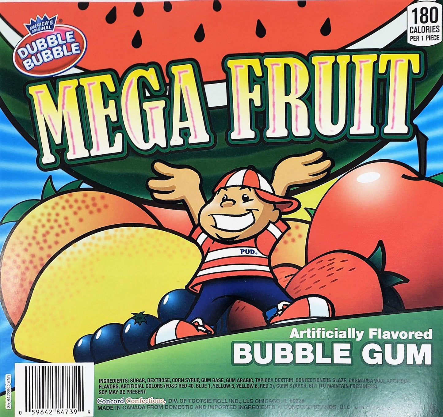 Candy Retailer Mega Fruit Bubble Gum 1 Lb - Strawberry, Lemon, Orange, Grape, Watermelon, Apple Flavors